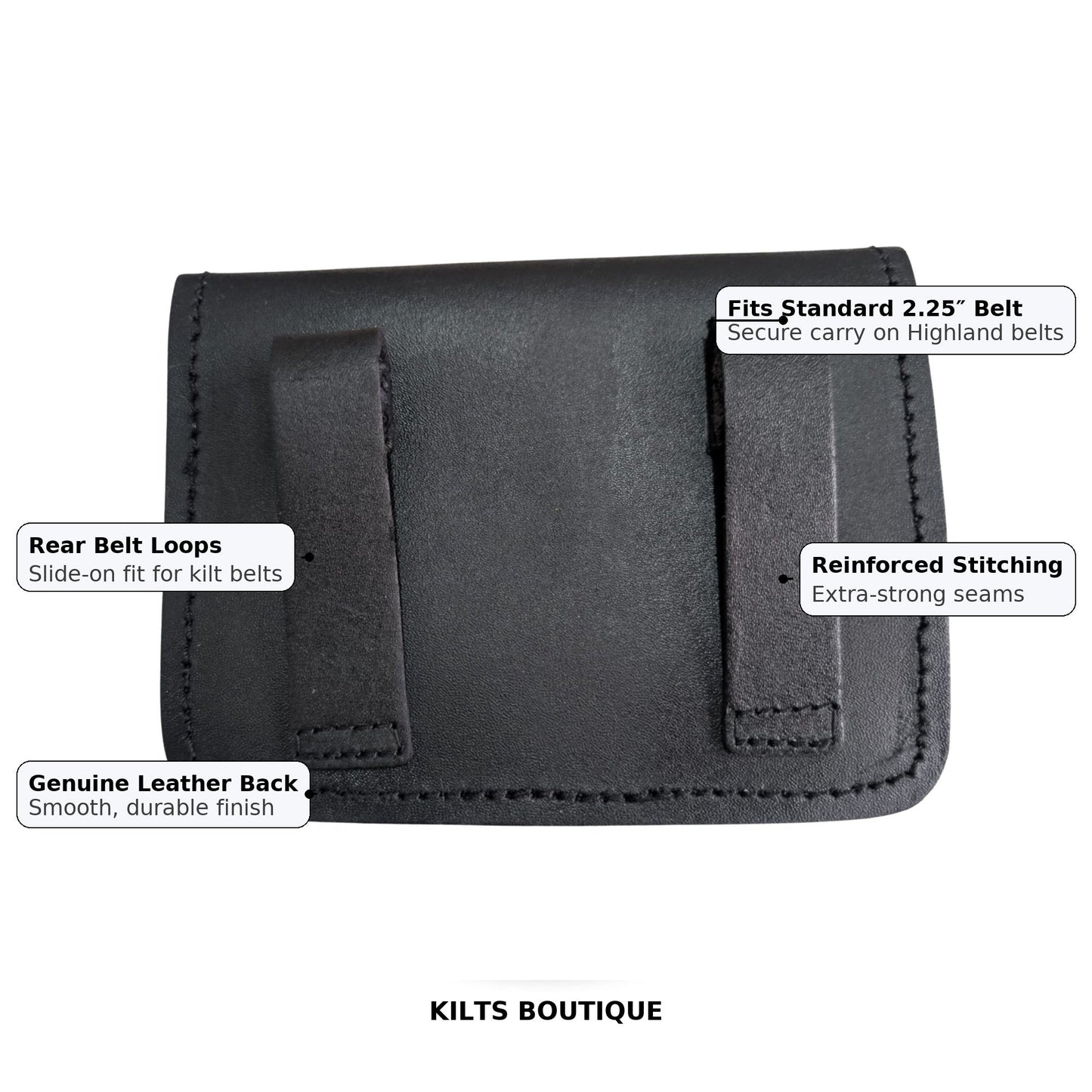 Kilts Boutique Black Leather Celtic Embossed Belt Pouch – Highland Piper Kilt Sporran/Pouch with Snap Closure & Rear Belt Loops – Fits Standard 2.25″ Kilt Belt