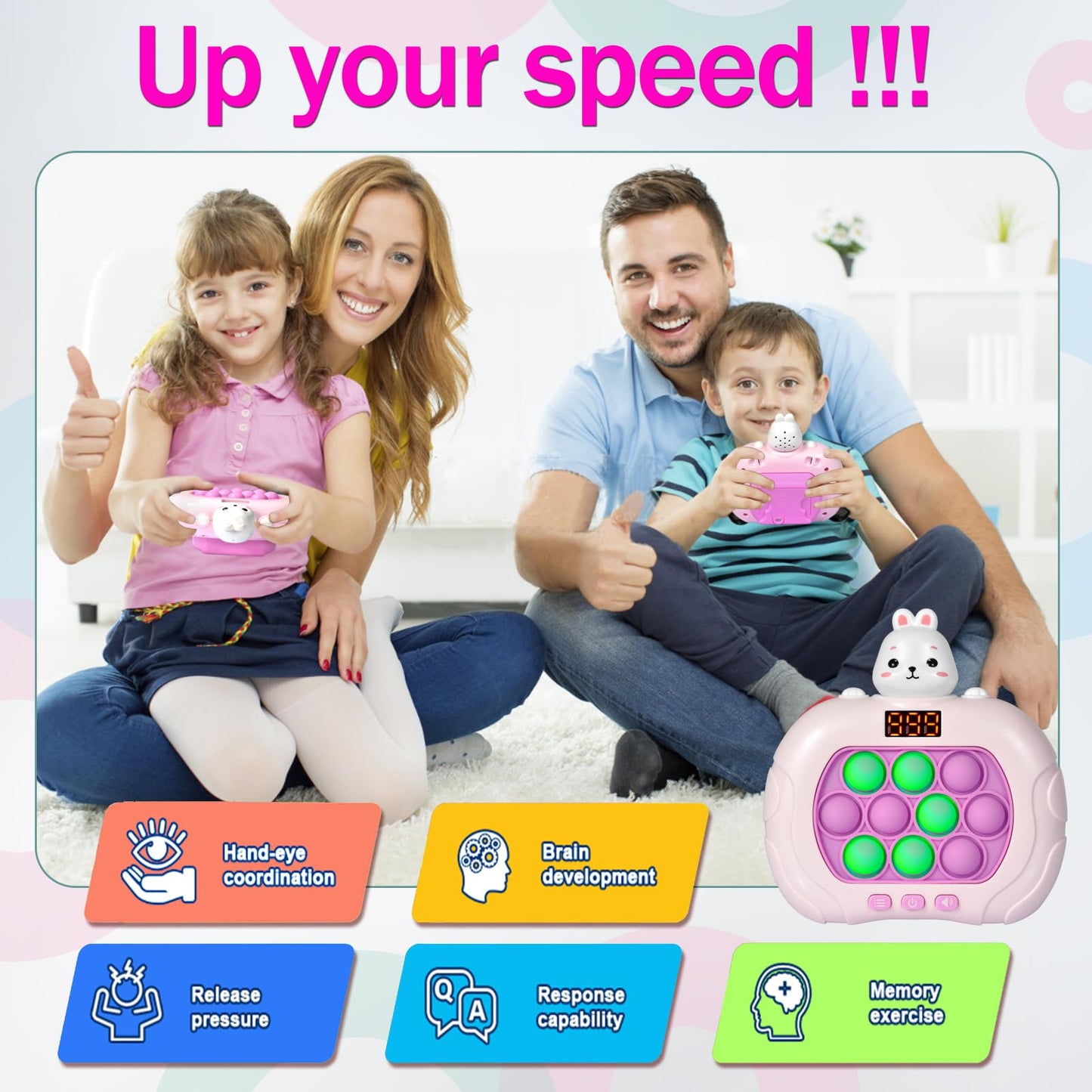 Blackma Fast Push Pop Game Rabbit – Light Up Fidget Toy for Kids 3–12
