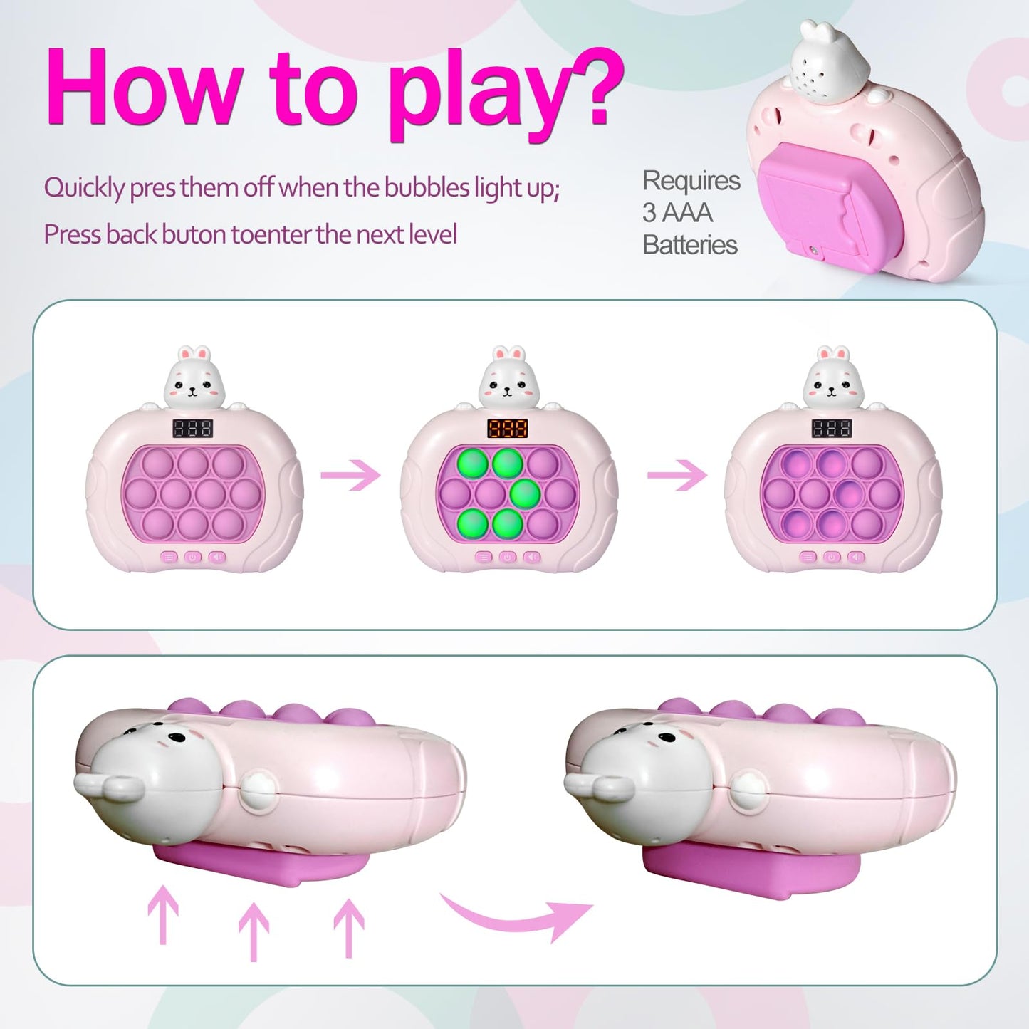 Blackma Fast Push Pop Game Rabbit – Light Up Fidget Toy for Kids 3–12