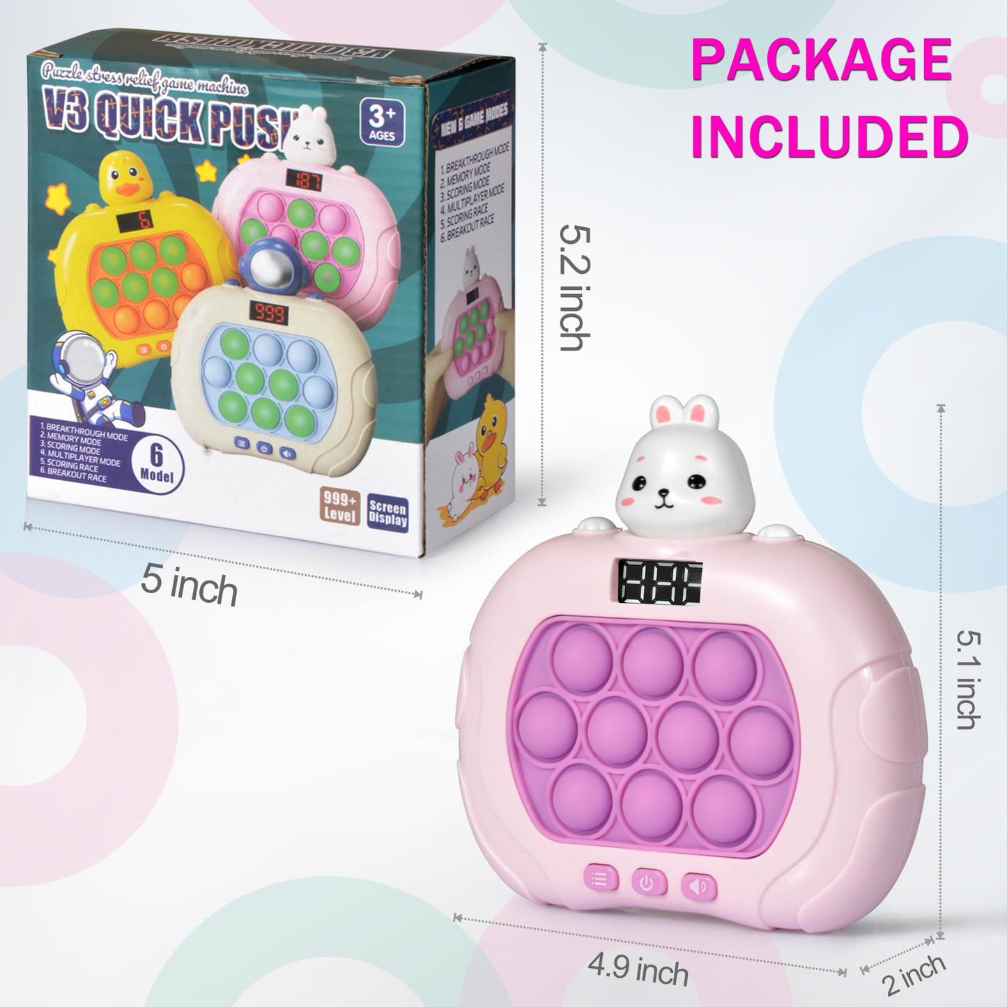 Blackma Fast Push Pop Game Rabbit – Light Up Fidget Toy for Kids 3–12