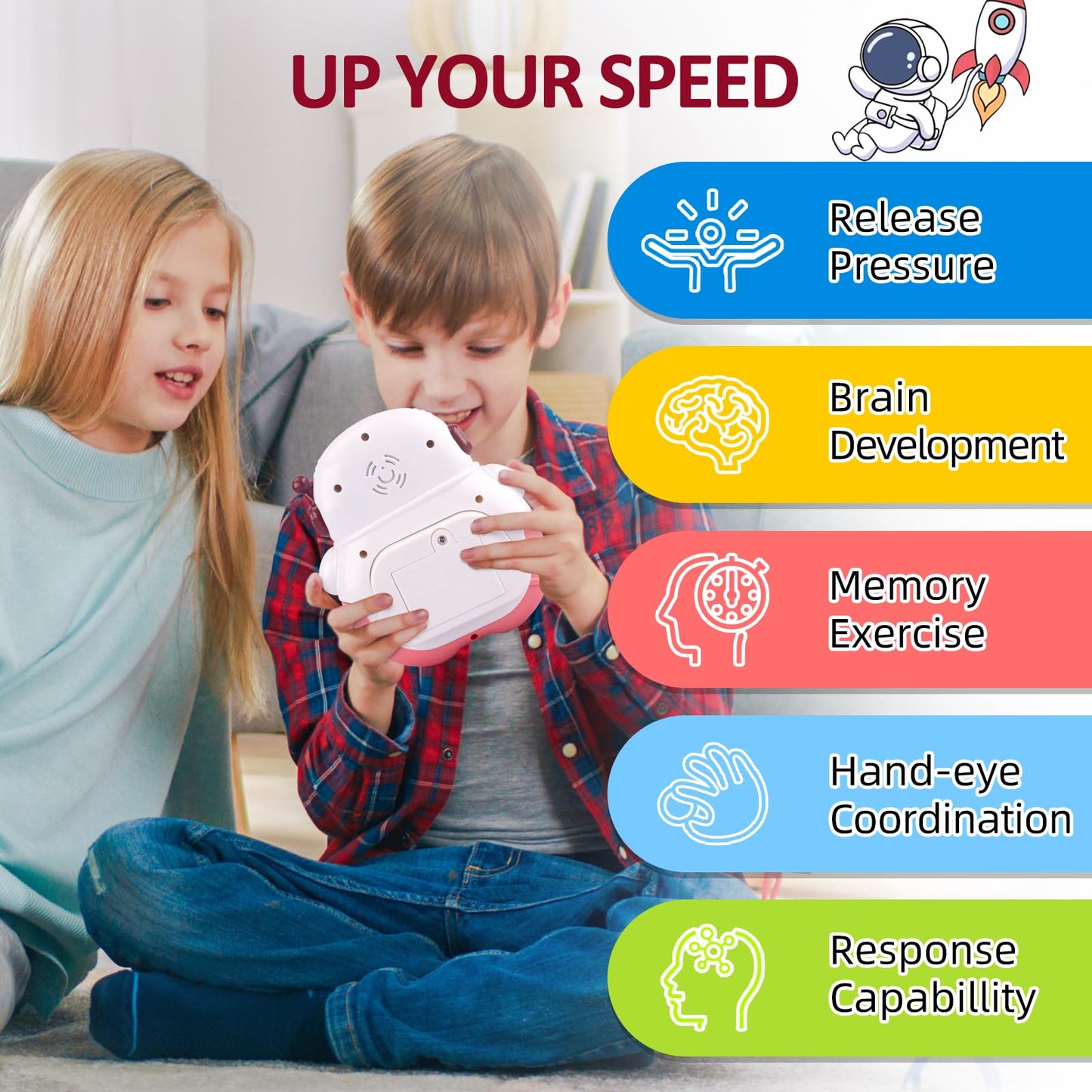 Blackma Fast Push Light Up Fidget Toy - Pink Astronaut Handheld Puzzle for Kids 3-12