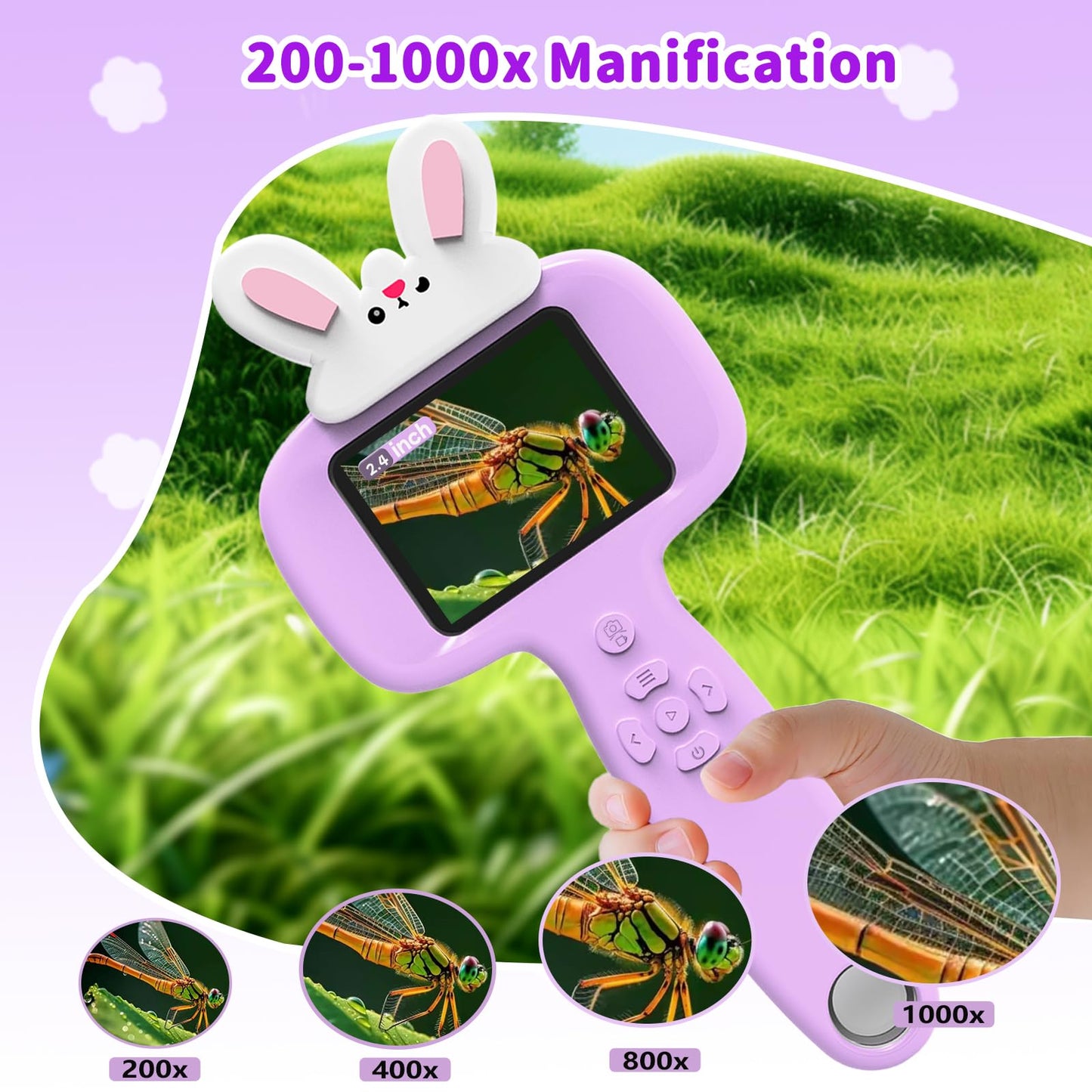 BLACKROOT Kids Microscope — 2.4-inch Handheld Digital Pocket Scope, 1000x Magnification, 16 Slides, Purple