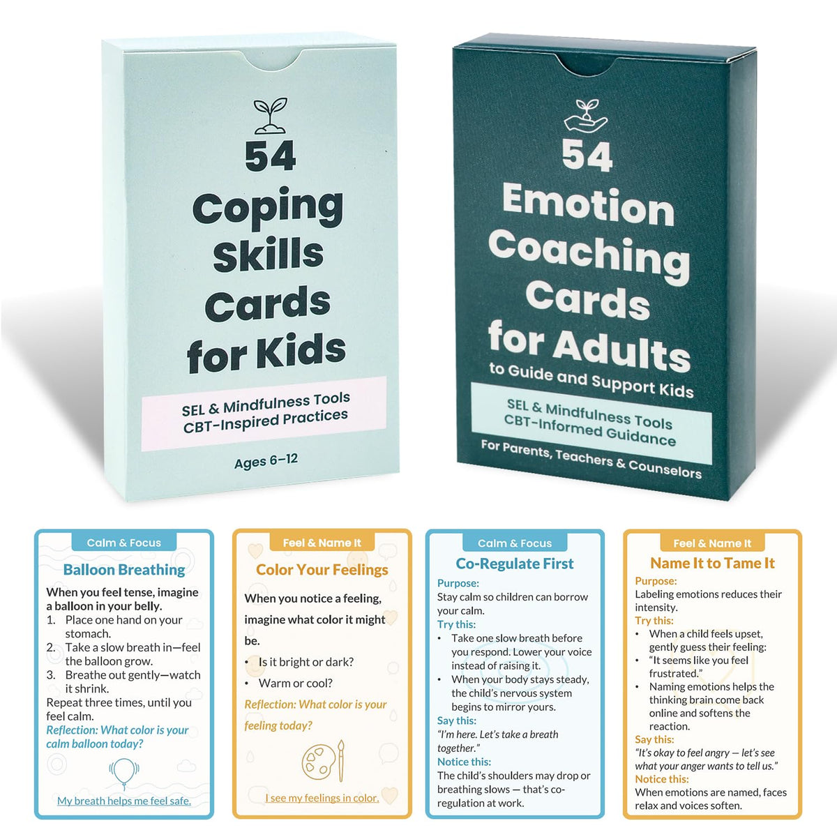 Coping Skills Cards for Kids & Adults | Blavvennt 108-Card SEL Decks for Calm & Confidence