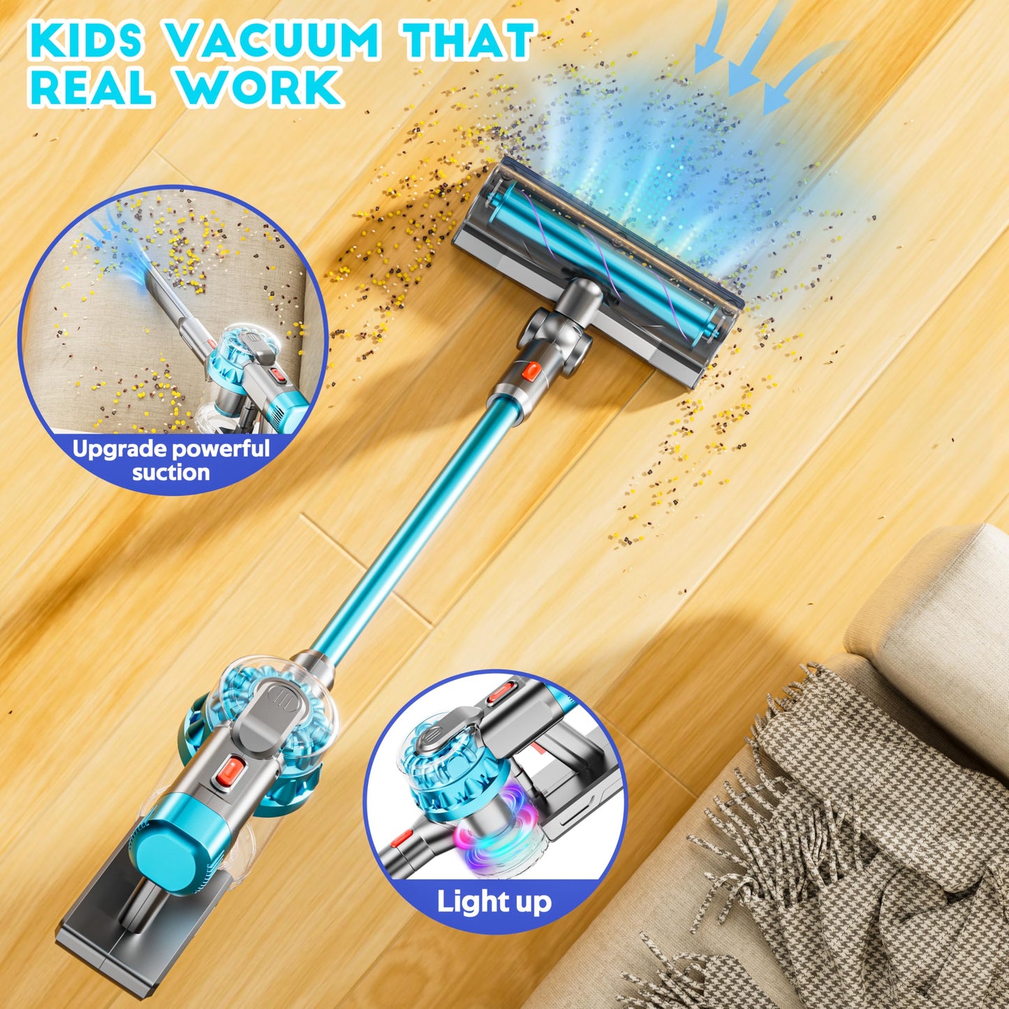 BLAXTEM 4-in-1 Kids Vacuum Toy with Real Suction – Pretend Play Cleaning Set