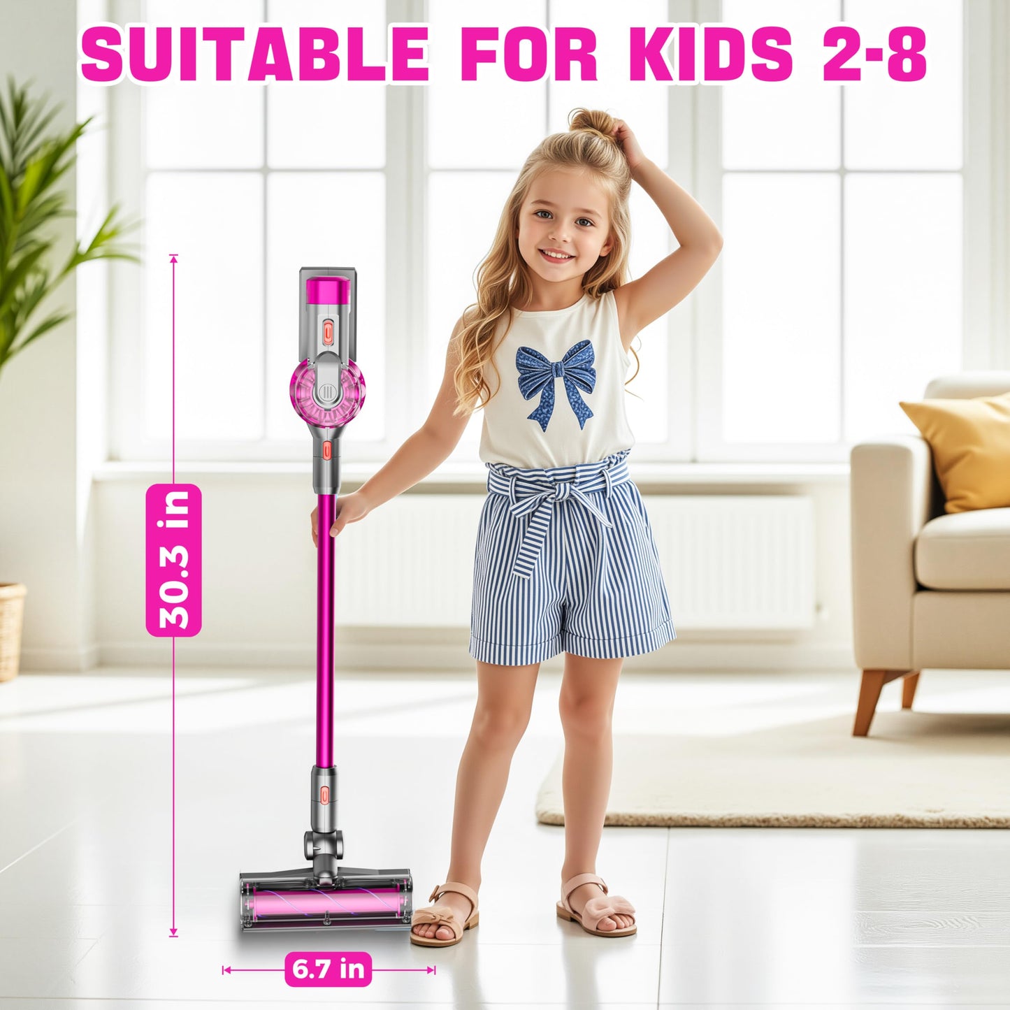 BLAXTEM 4-in-1 Kids Vacuum Toy – Suction, Lights & Sound, Rose Red