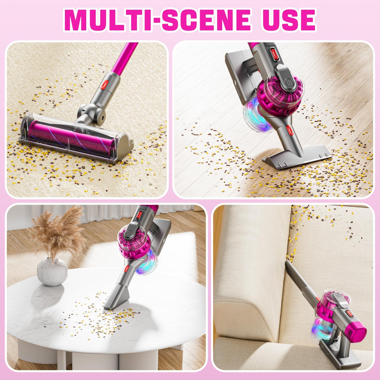BLAXTEM 4-in-1 Kids Vacuum Toy – Suction, Lights & Sound, Rose Red