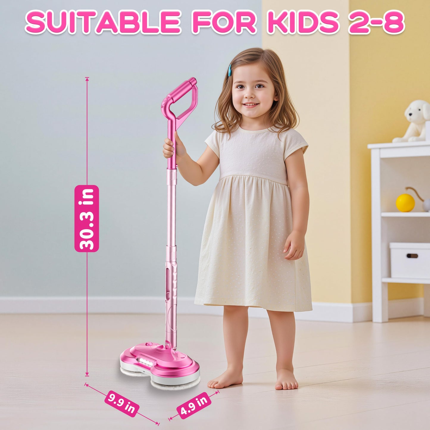 BLAXTEM Kids Electric Spray Spin Mop Toy – Rechargeable Cordless with LED Lights