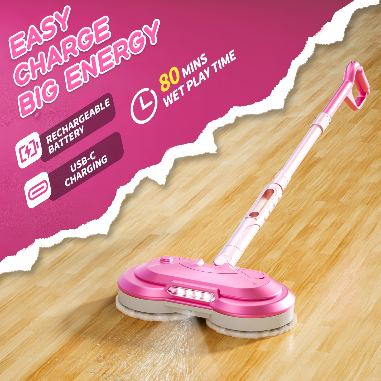 BLAXTEM Kids Electric Spray Spin Mop Toy – Rechargeable Cordless with LED Lights