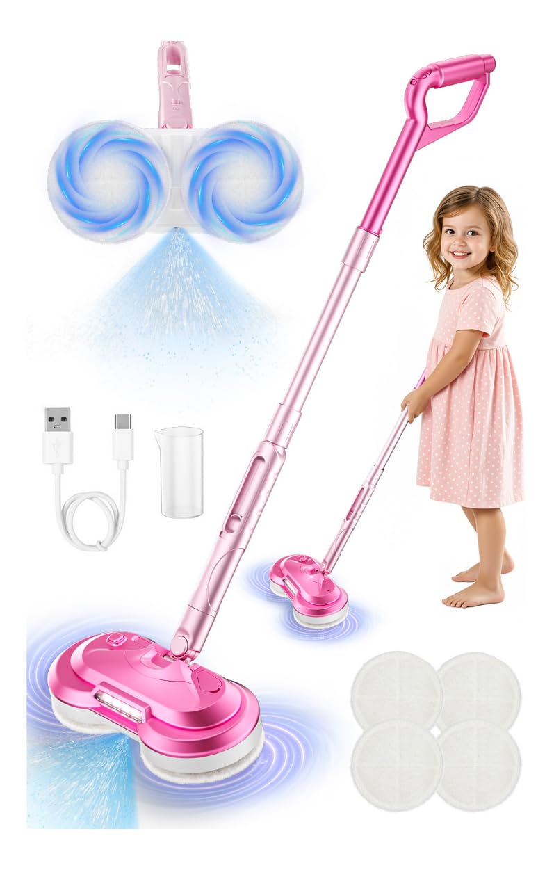 BLAXTEM Kids Electric Spray Spin Mop Toy – Rechargeable Cordless with LED Lights