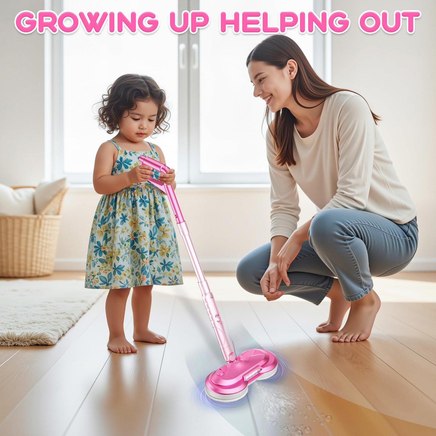 BLAXTEM Kids Electric Spray Spin Mop Toy – Rechargeable Cordless with LED Lights