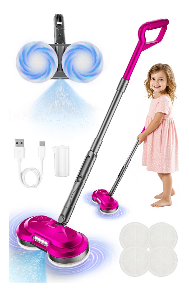 BLAXTEM Kids Electric Spray Spin Mop Toy – Rechargeable, LED Headlights, Safe for Ages 3-6+