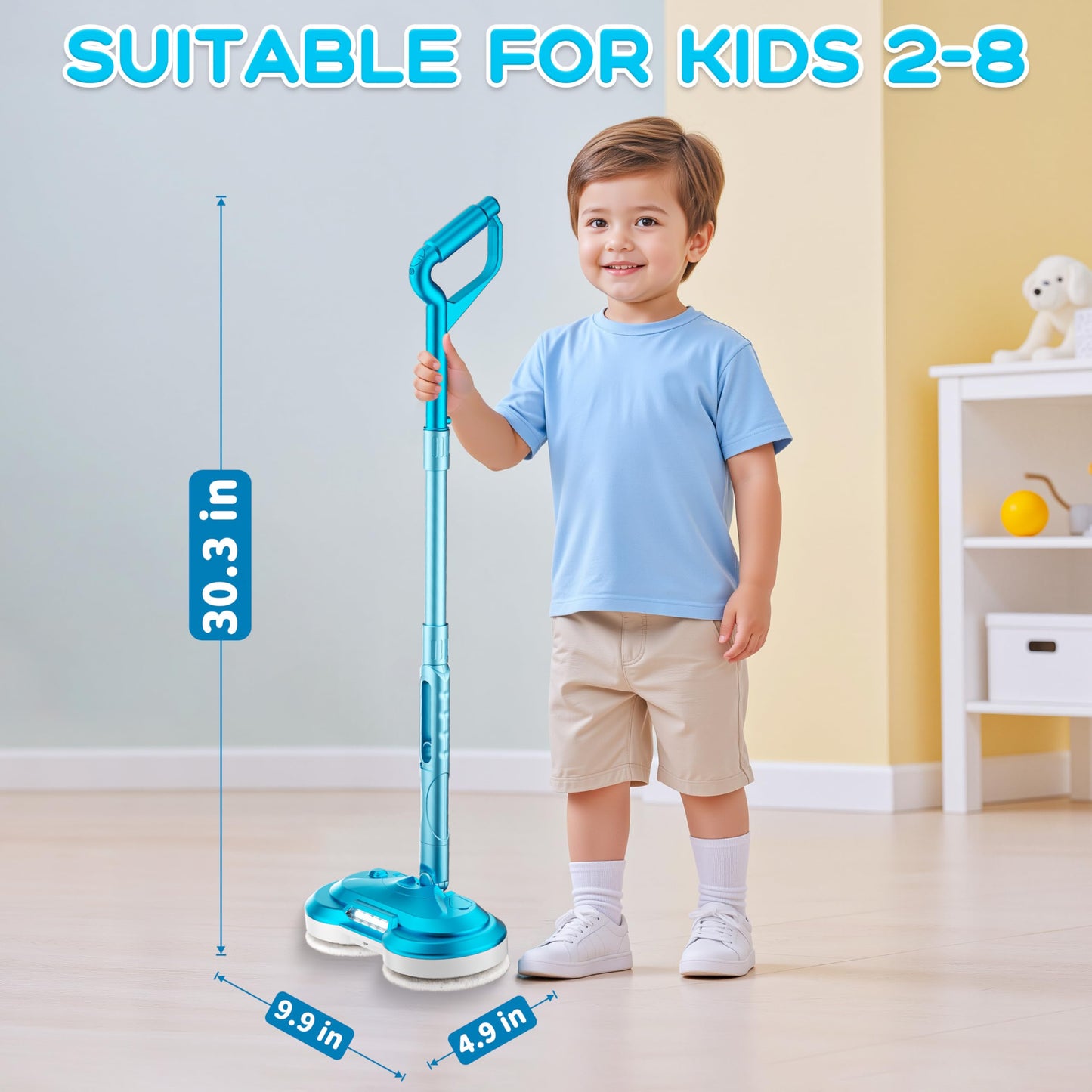BLAXTEM Kids Electric Spray Spin Mop Toy – Rechargeable Cordless Mop with LED Headlights