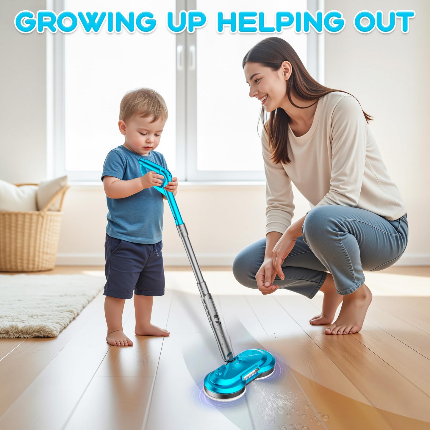 BLAXTEM Kids Toy Electric Spray Spin Mop – Rechargeable Cordless Cleaning Toy with LED Headlights