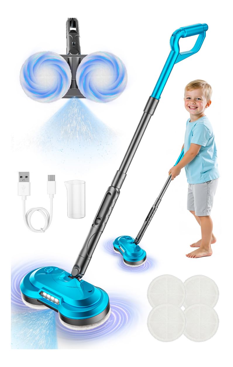 BLAXTEM Kids Toy Electric Spray Spin Mop – Rechargeable Cordless Cleaning Toy with LED Headlights