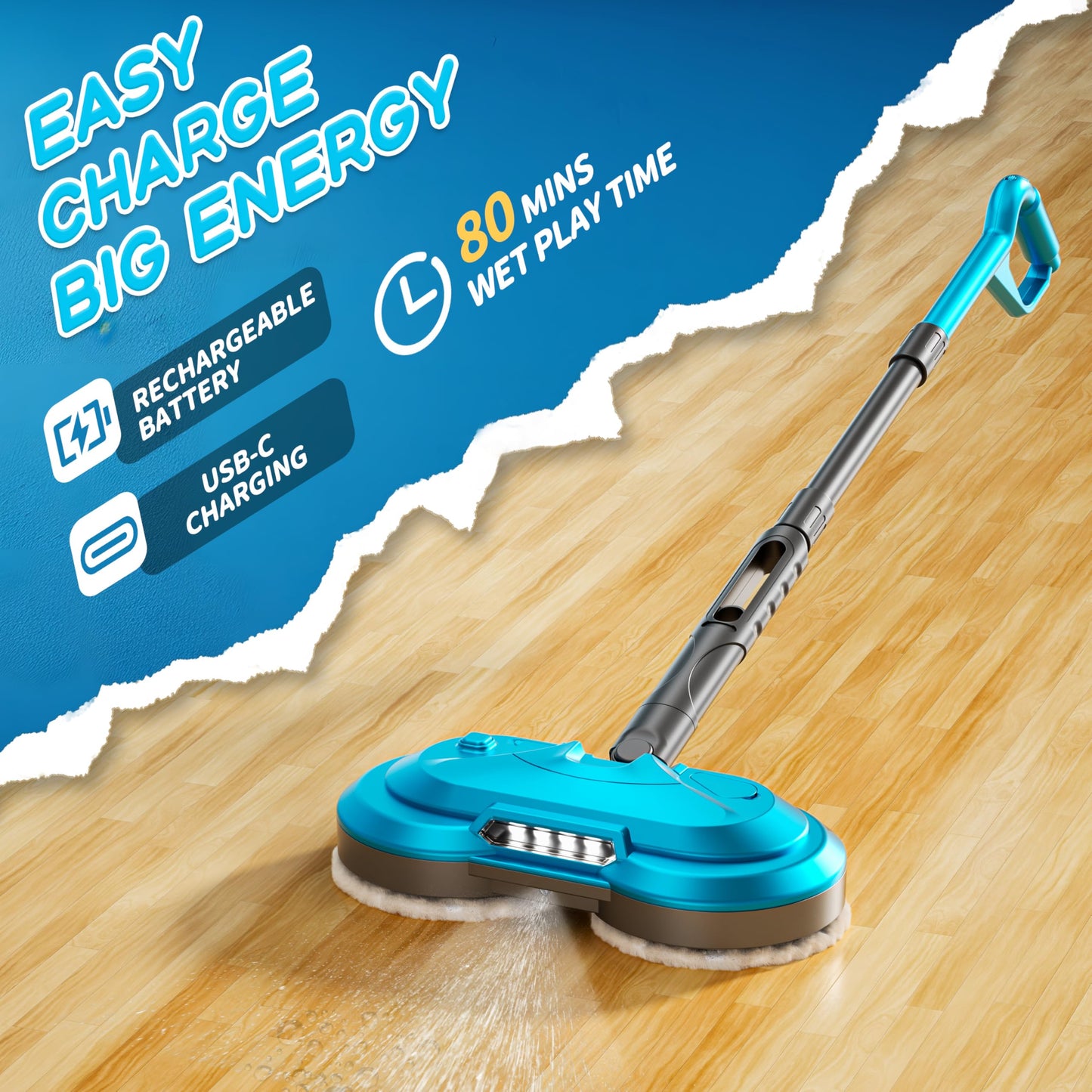 BLAXTEM Kids Toy Electric Spray Spin Mop – Rechargeable Cordless Cleaning Toy with LED Headlights