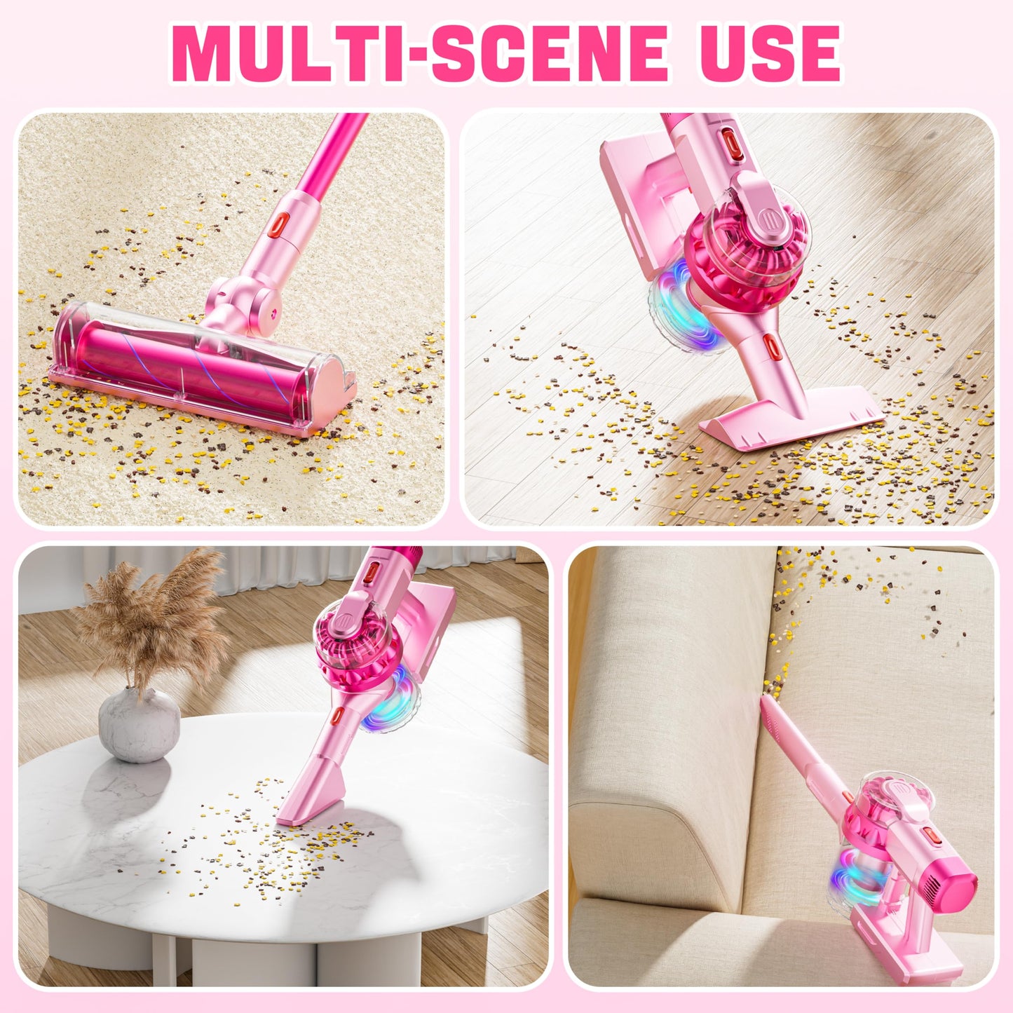 BLAXTEM 4-in-1 Kids Toy Vacuum – Pink, Auto/Manual Modes for Playful Cleanups