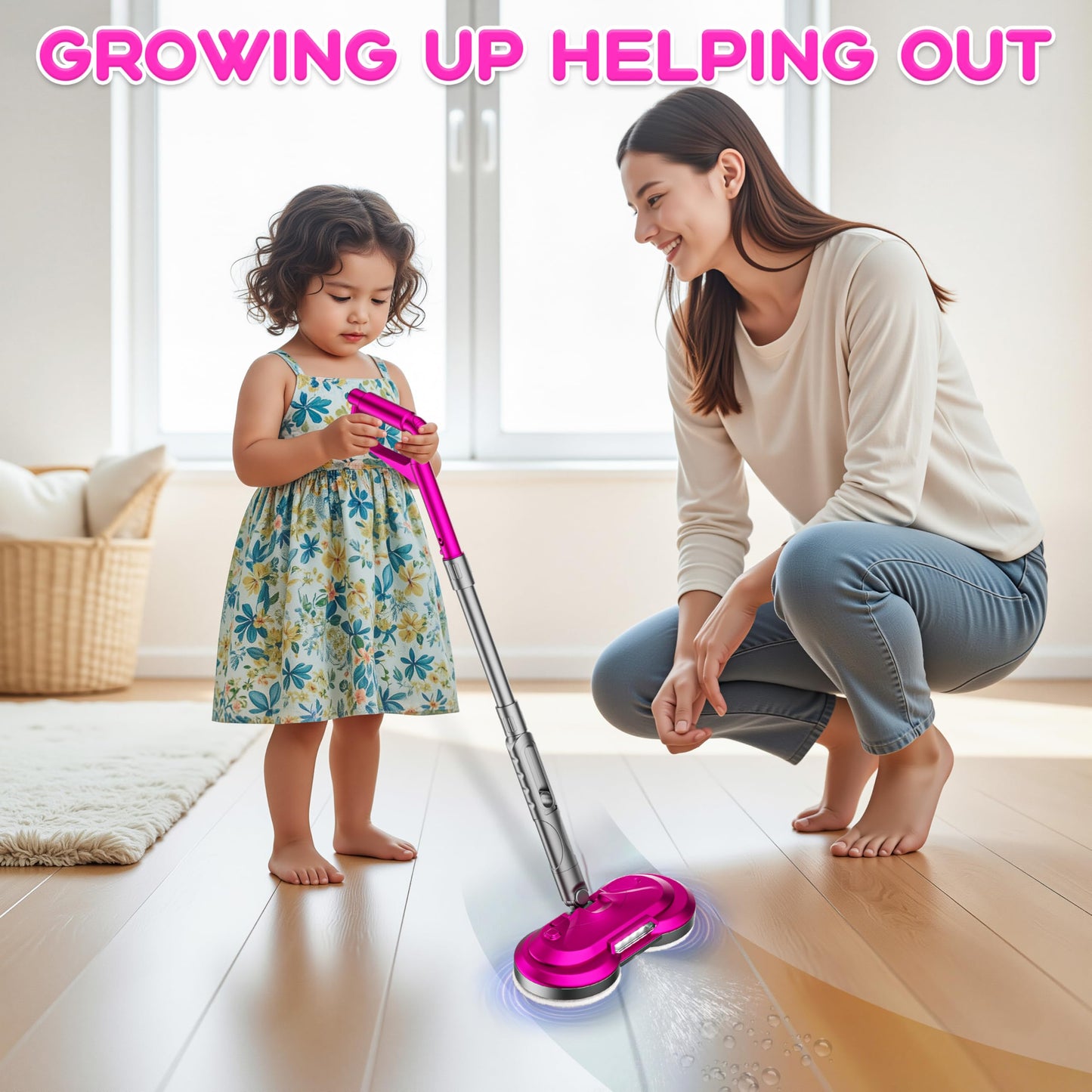 BLAXTEM Kids Electric Spray Spin Mop Toy – Rechargeable, LED Headlights, Safe for Ages 3-6+