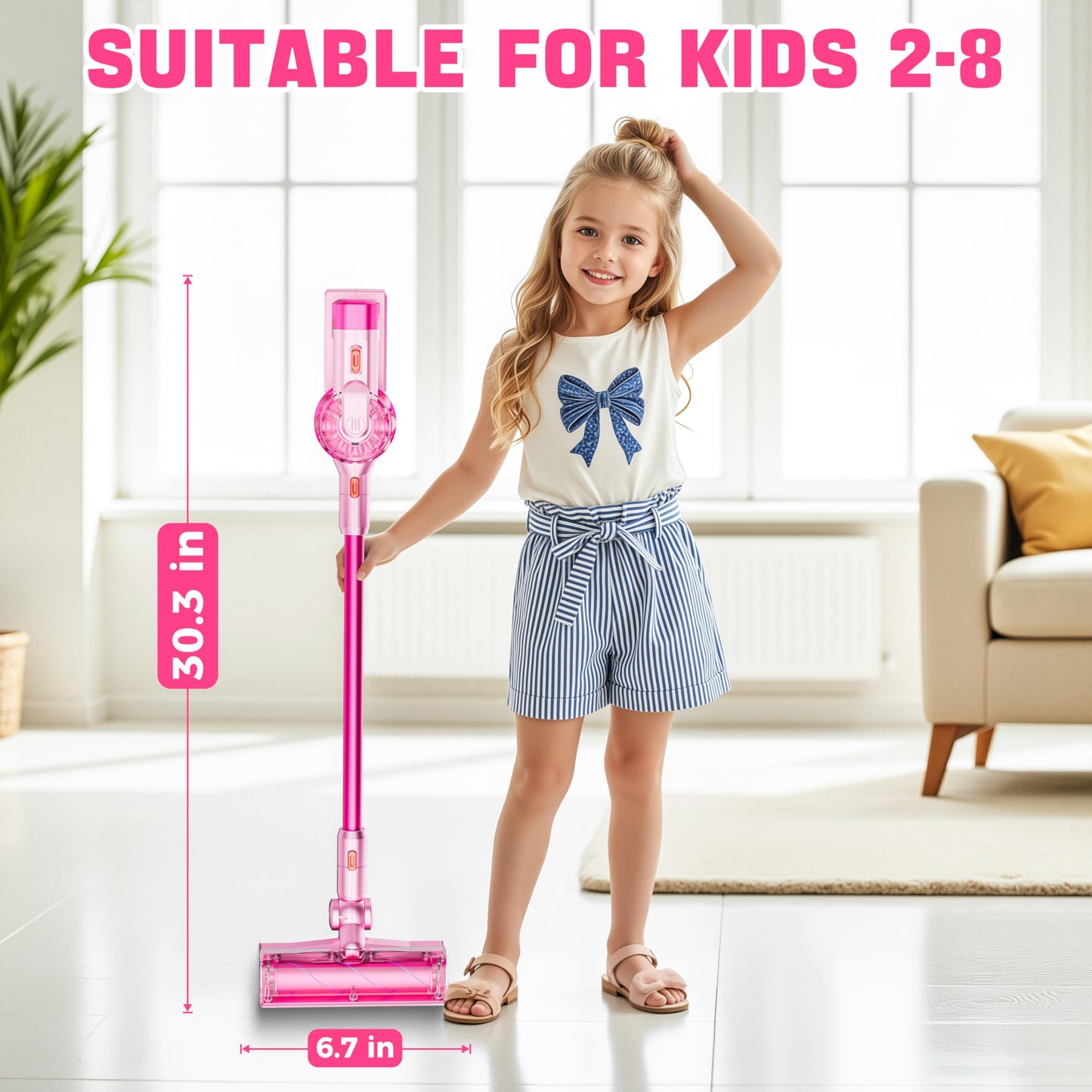 BLAXTEM 4-in-1 Kids Toy Vacuum – Pink, Auto/Manual Modes for Playful Cleanups