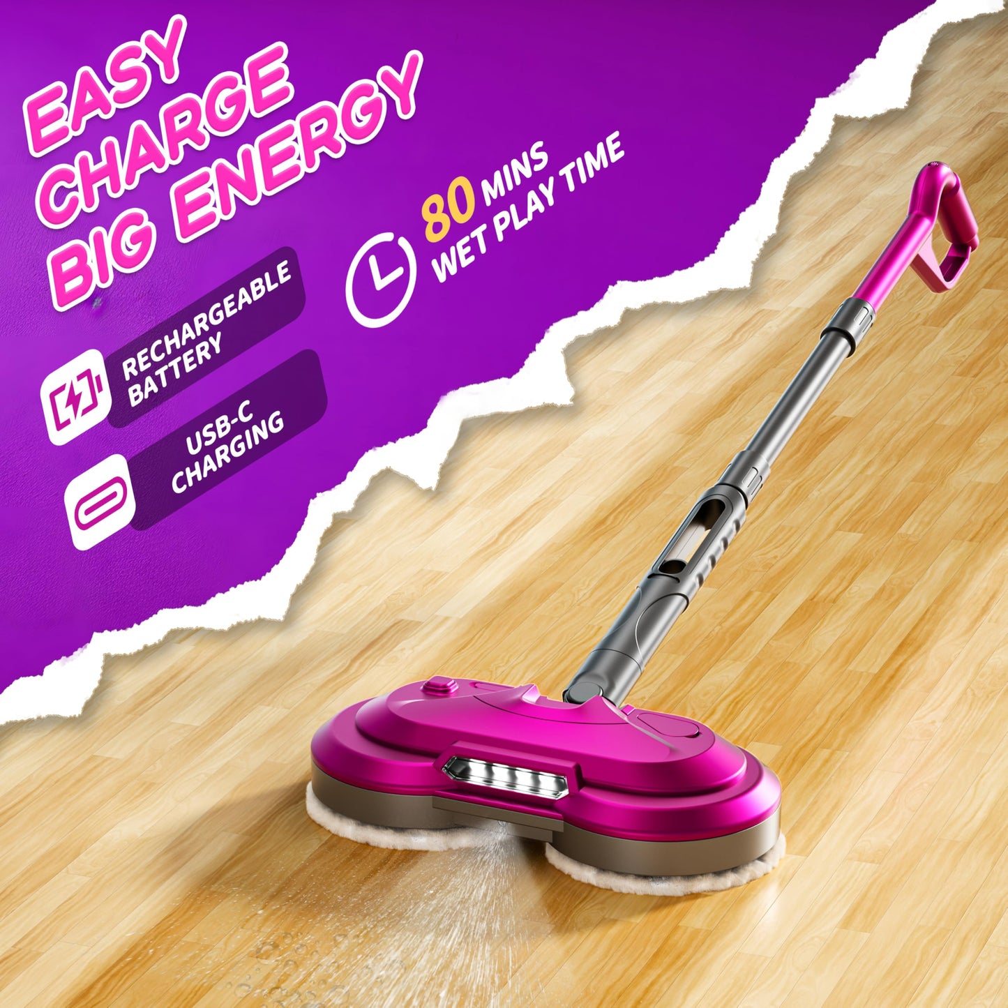 BLAXTEM Kids Electric Spray Spin Mop Toy – Rechargeable, LED Headlights, Safe for Ages 3-6+