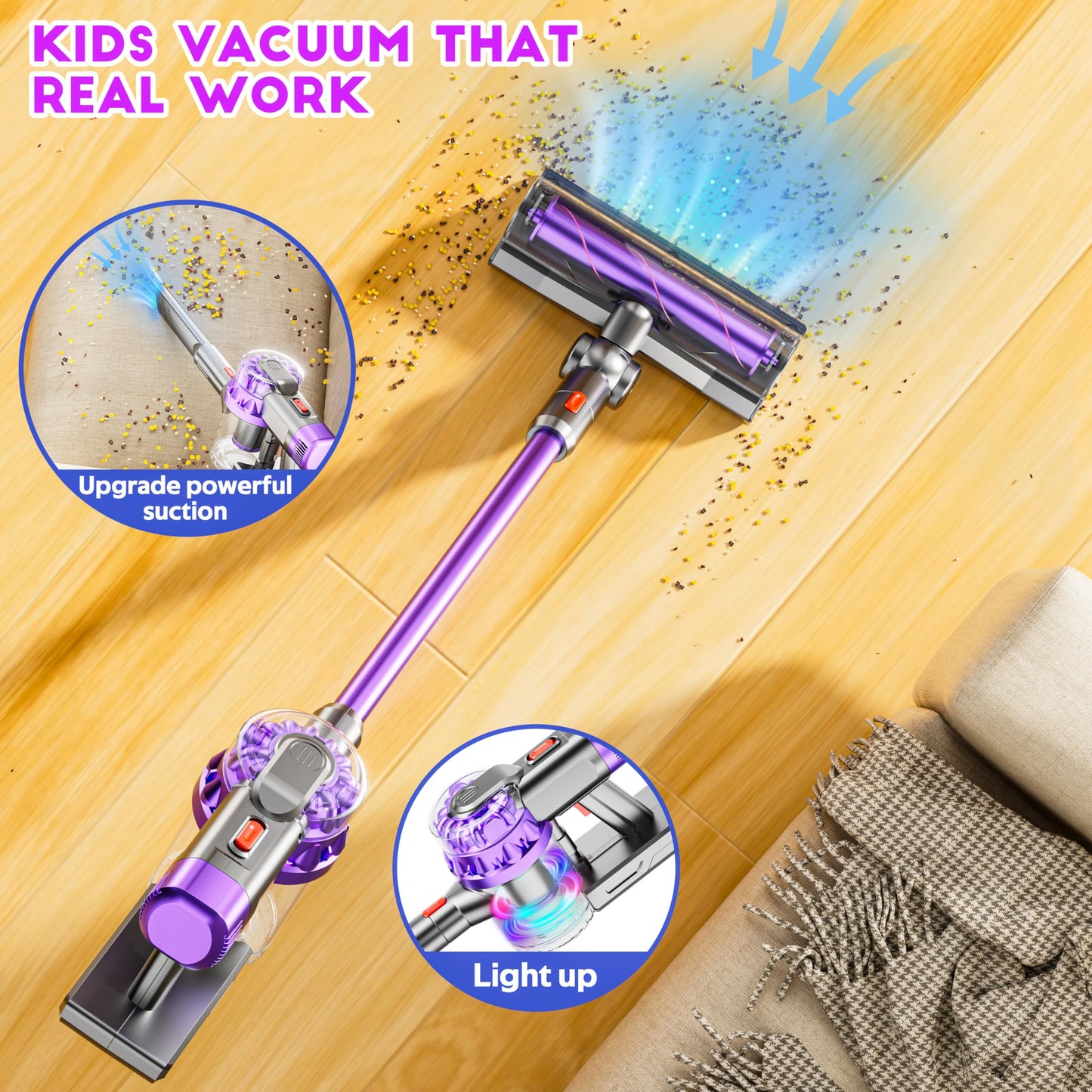 BLAXTEM 4-in-1 Kids Toy Vacuum with Real Suction | Pretend Play Cleaning Set