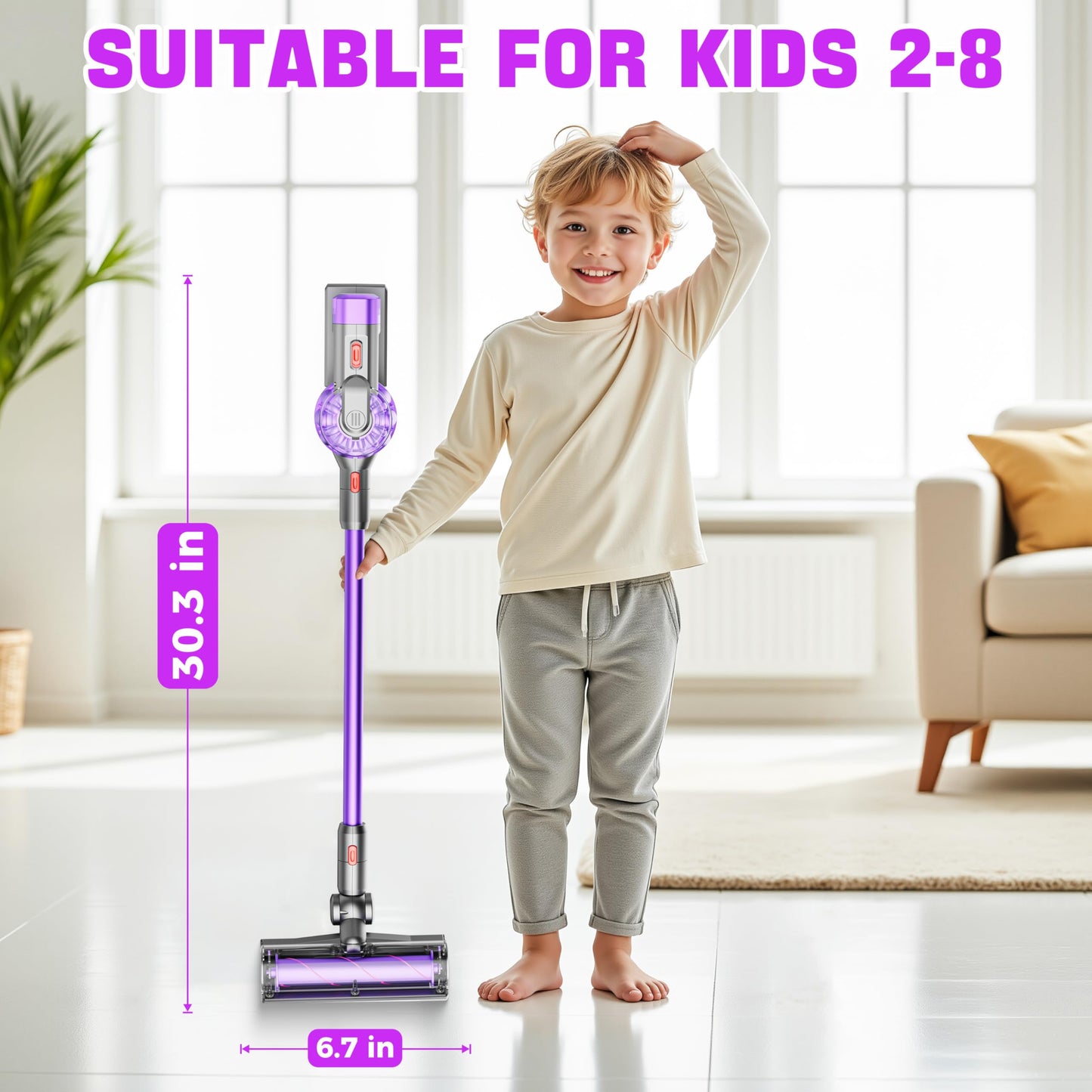 BLAXTEM 4-in-1 Toy Vacuum for Kids – Pretend Play Cleaning (Purple)