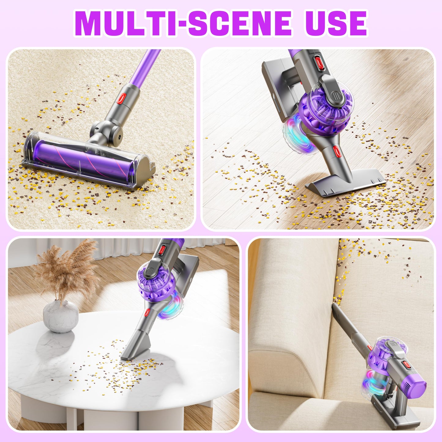 BLAXTEM 4-in-1 Toy Vacuum for Kids – Pretend Play Cleaning (Purple)