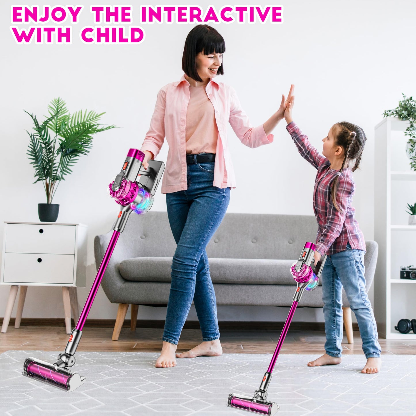 BLAXTEM 4-in-1 Kids Toy Vacuum with Real Suction - Rose Red