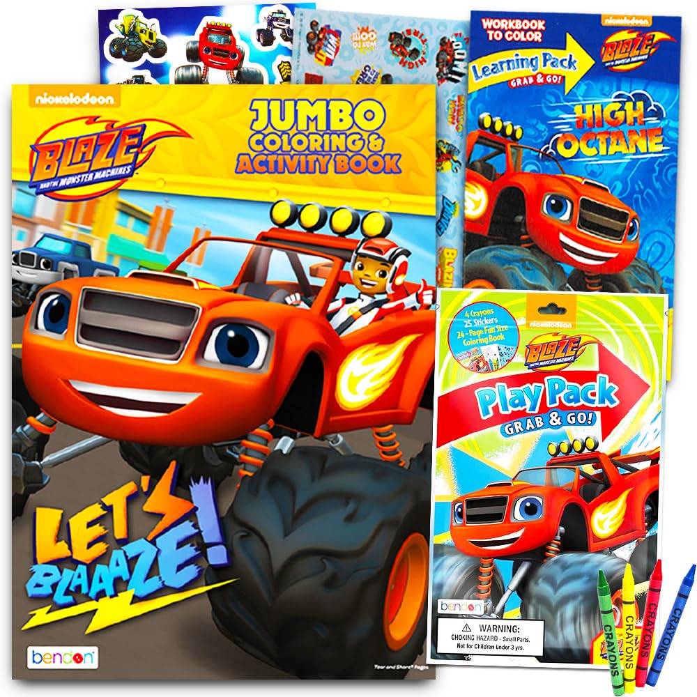 Blaze and The Monster Machines Coloring & Activity Book with Stickers + Mini Cars Bonus | Blaze Party Supplies