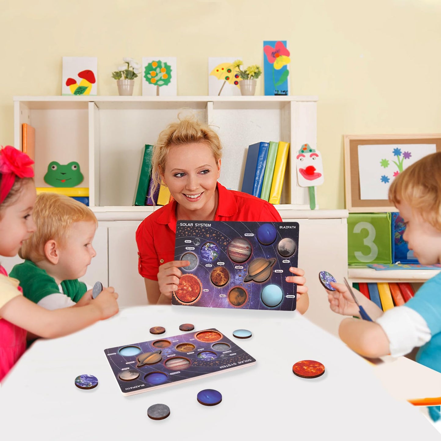 BLAZPATH Solar System Wooden Puzzle Toy for Kids 3-5 — Montessori Space Planet Puzzle & Travel Toy