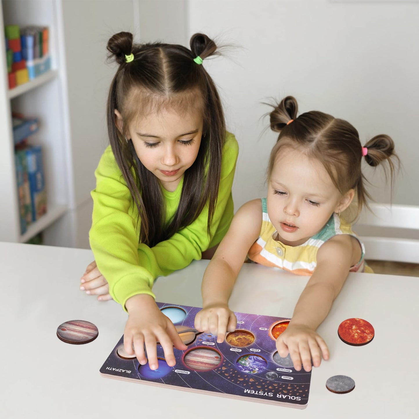BLAZPATH Solar System Wooden Puzzle Toy for Kids 3-5 — Montessori Space Planet Puzzle & Travel Toy