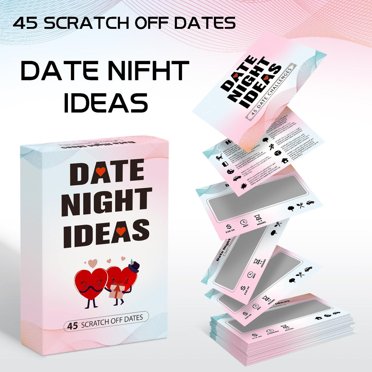 BleSky 45 Date Night Ideas Scratch Off Cards – Romantic Couple Gift for Him & Her