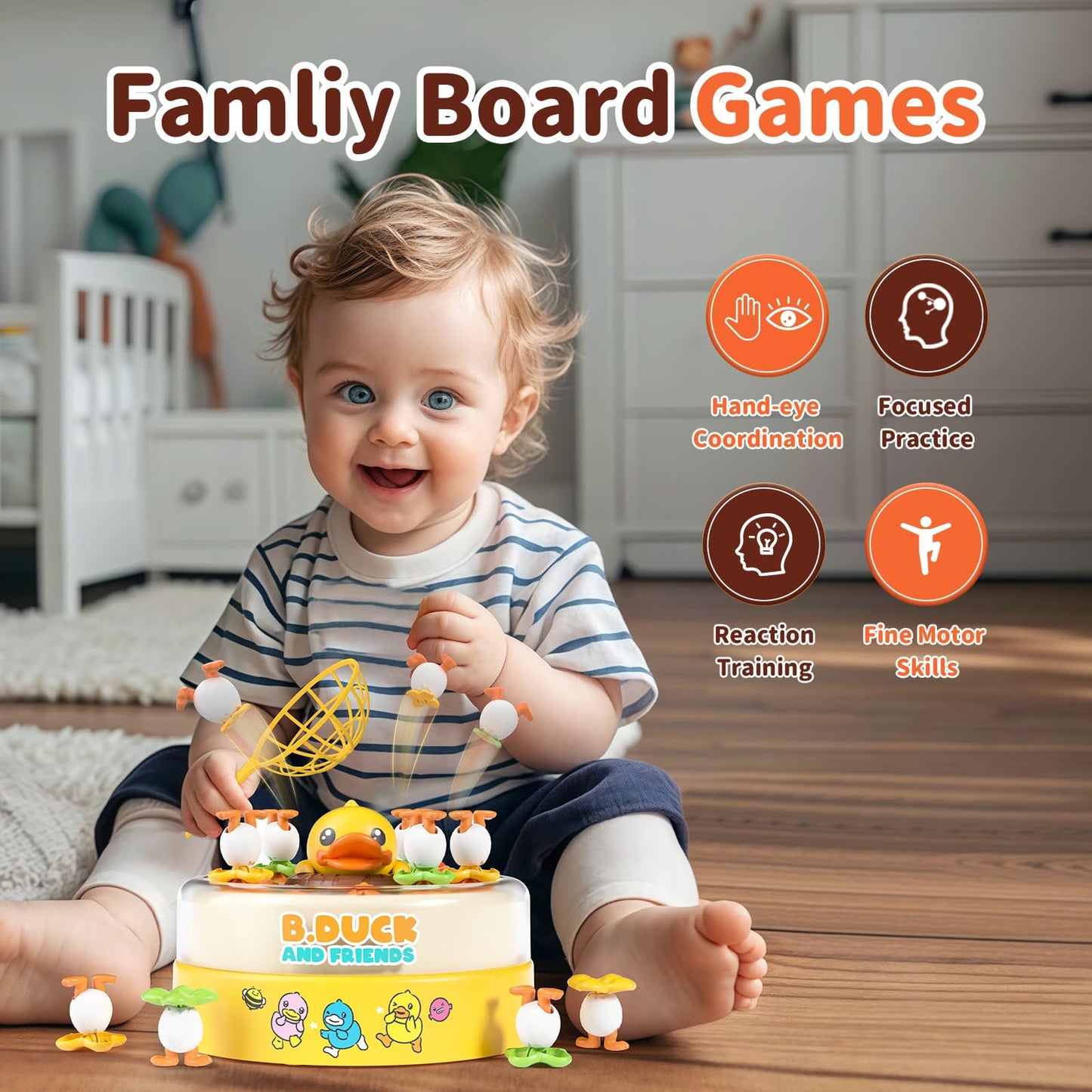 BLF FUN B.Duck Games for Kids 4-6 — Family Board Game with Duck Toys