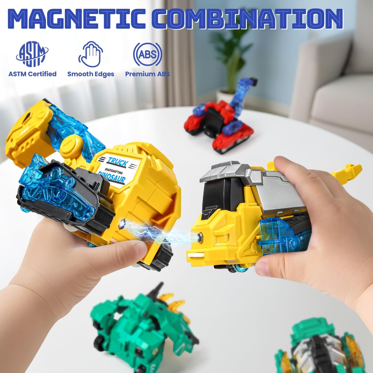 BLF FUN Magnetic Transforming Dino Car Toy – 6-in-1 Robot Truck for Kids 3–6