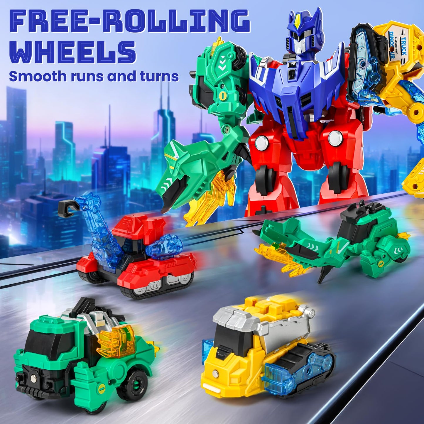 BLF FUN Magnetic Transforming Dino Car Toy – 6-in-1 Robot Truck for Kids 3–6
