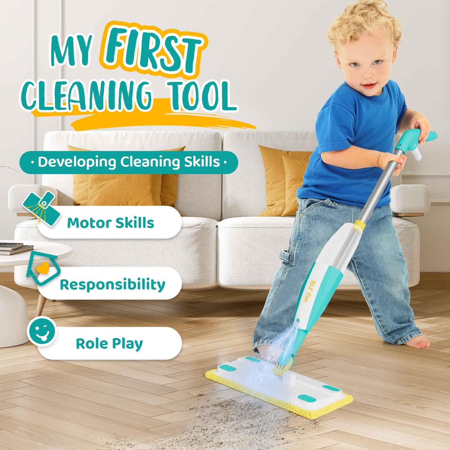 BLF FUN Spray Mop for Kids – Real Water Sprayer Toy Set for Ages 3-6