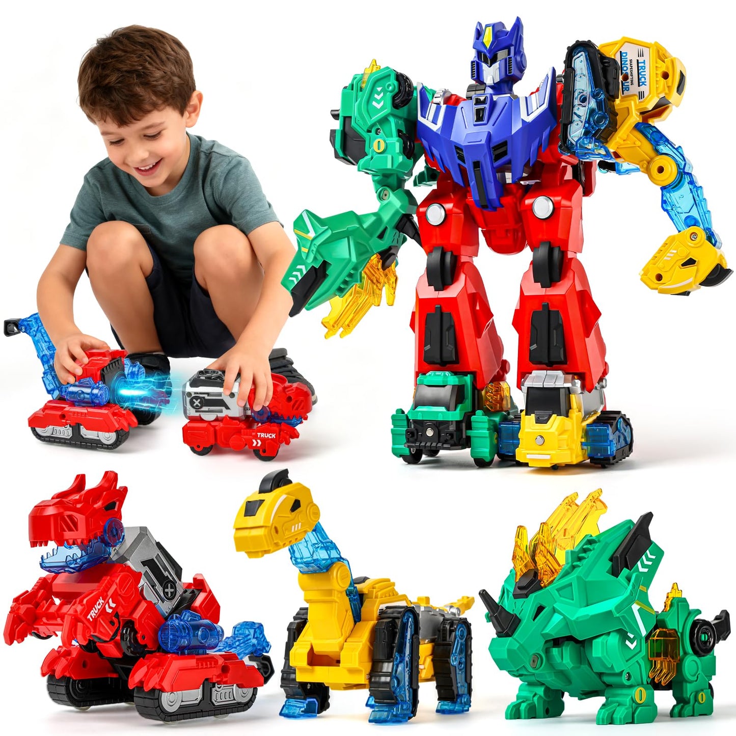 BLF FUN Magnetic Transforming Dino Car Toy – 6-in-1 Robot Truck for Kids 3–6