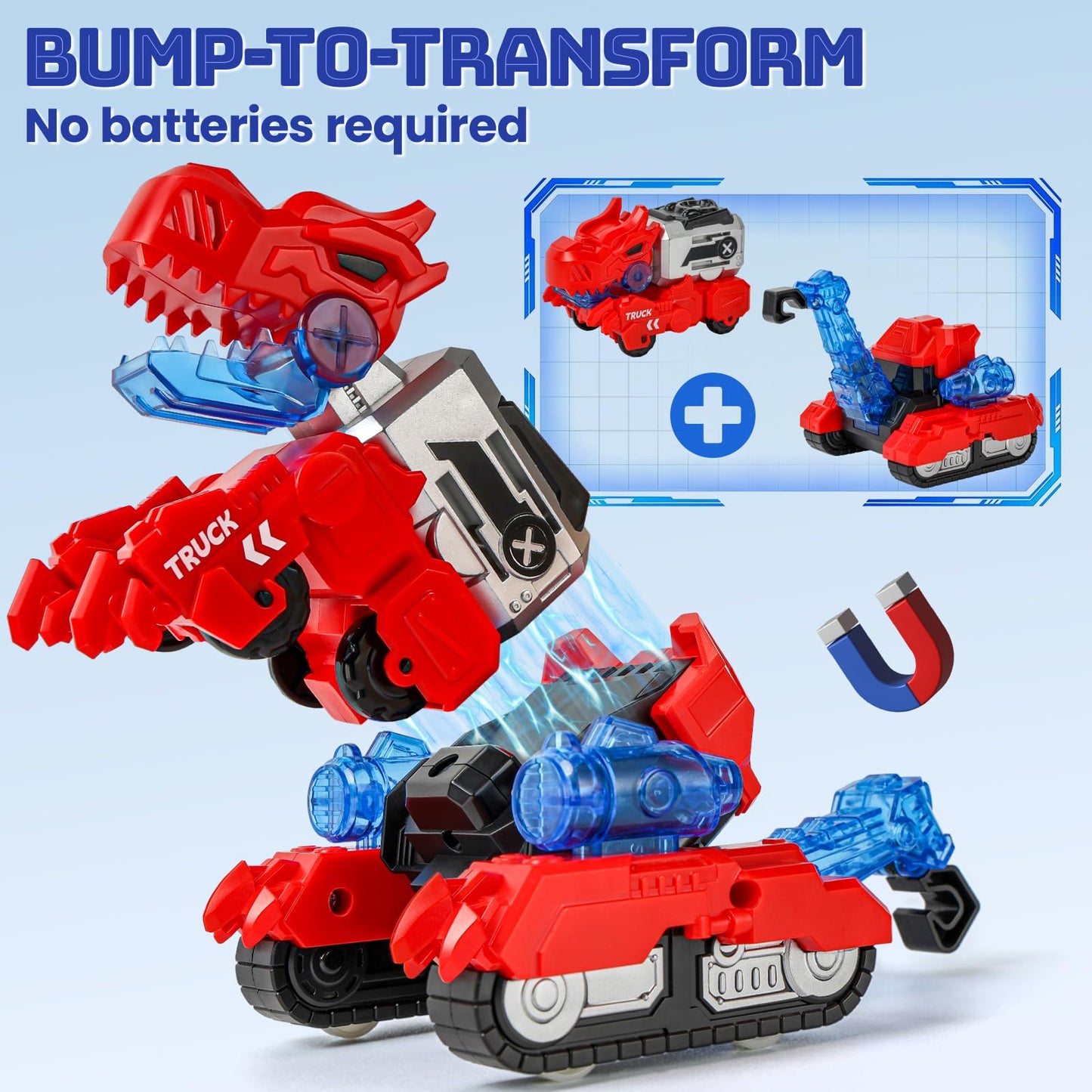 BLF FUN Magnetic Transforming Dino Car Toy – 6-in-1 Robot Truck for Kids 3–6