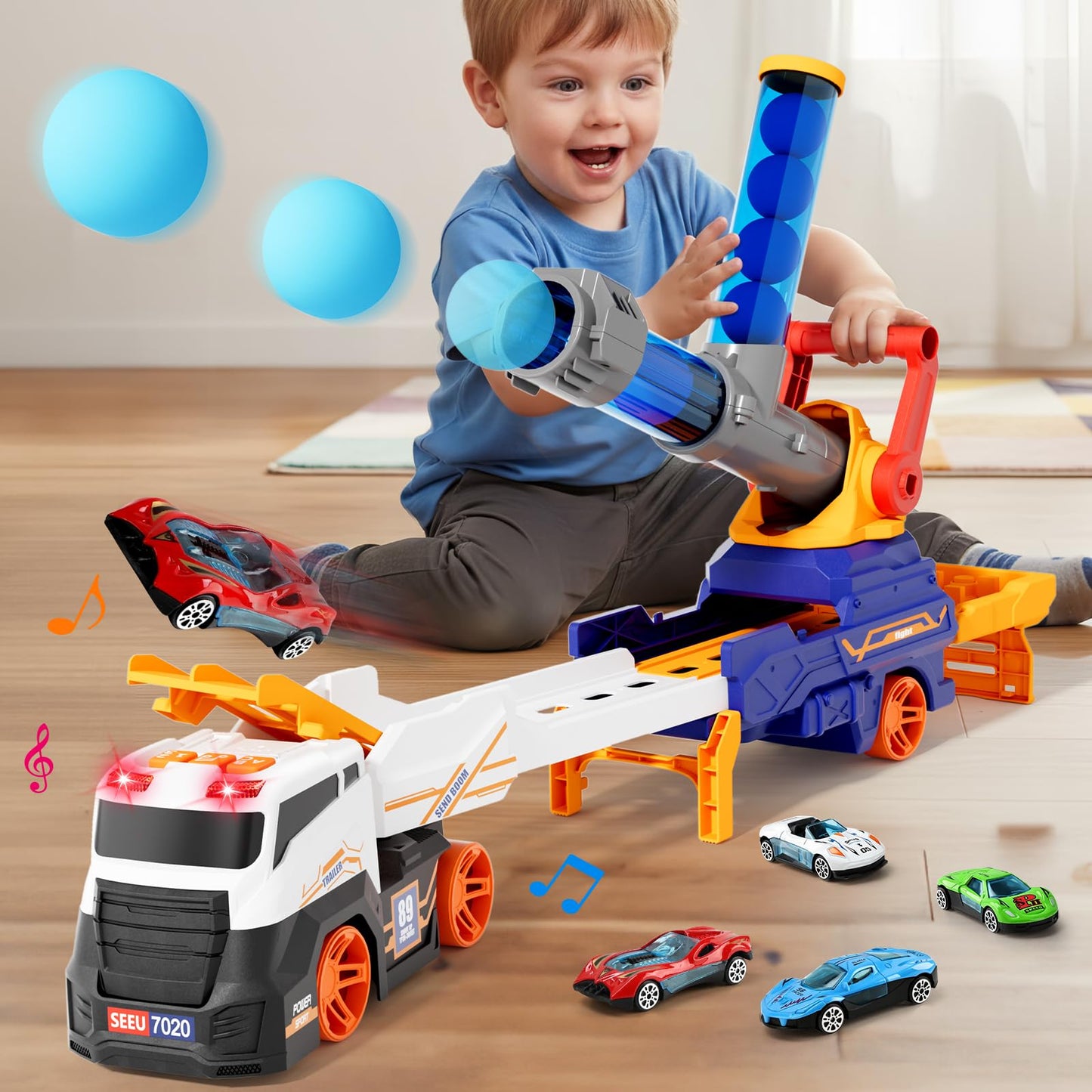 BLF FUN Truck Launcher Toy Set – Light & Sound, Foldable Transport Car for Kids 3–8