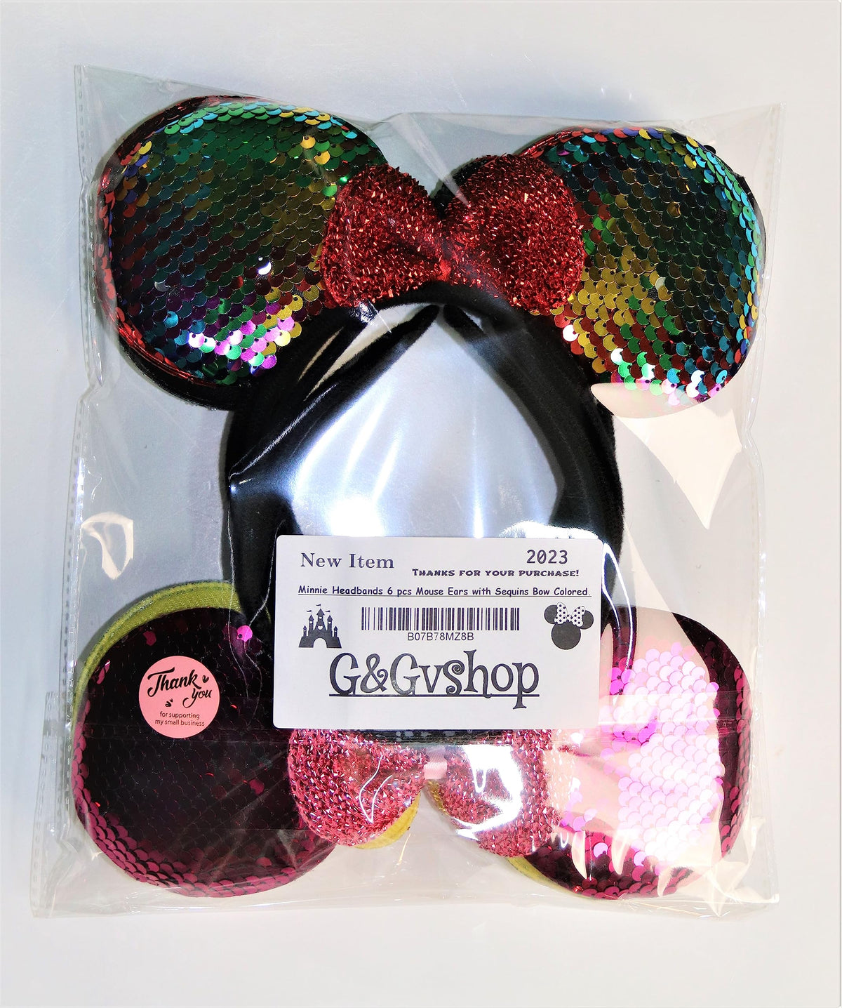 BLholife Minnie Headbands 6-Pack: Mouse Ears with Sequins Bow – Colorful Costume Accessories