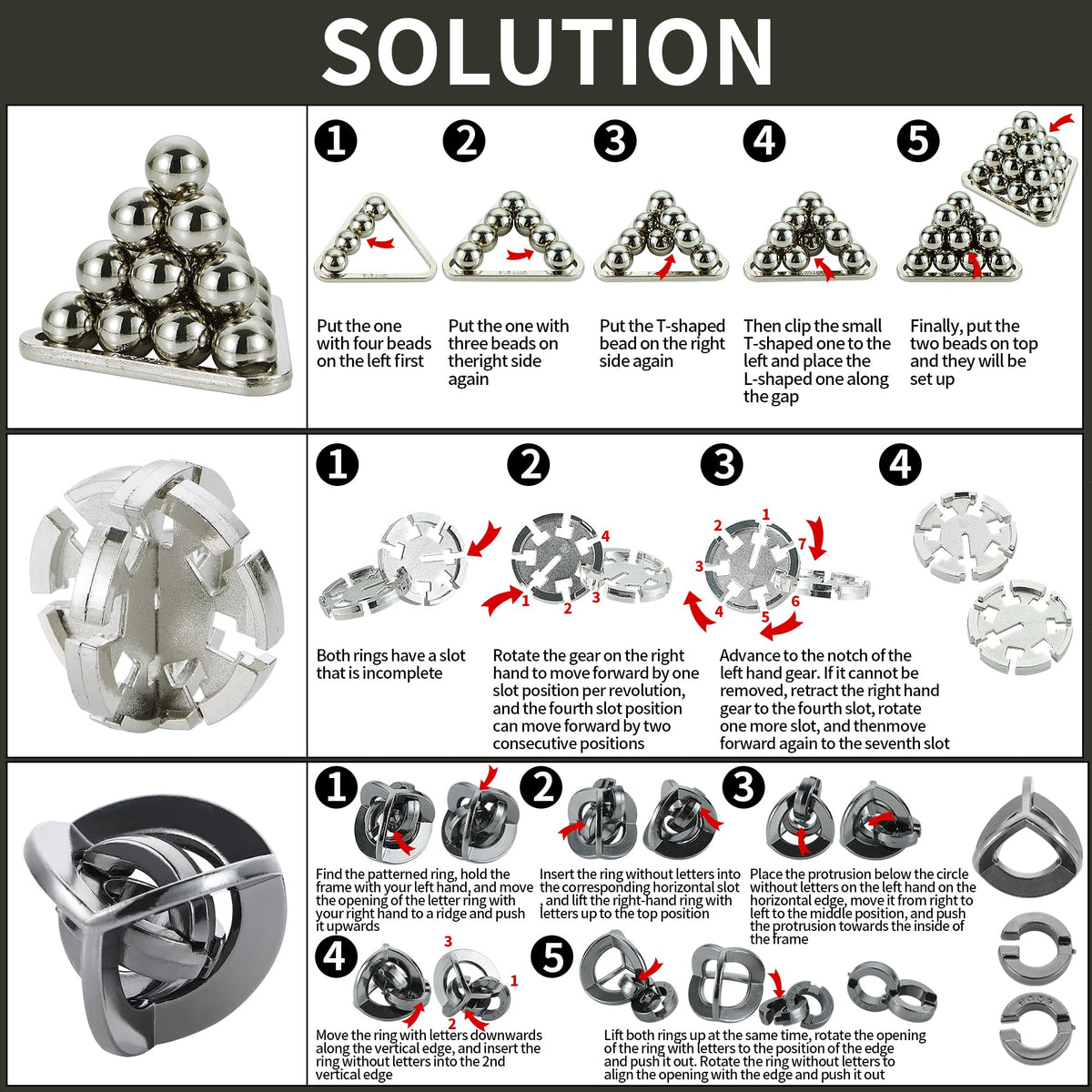 Bling Musae Brain Teaser Puzzles – 3 Interlocking Metal Puzzles WP140B