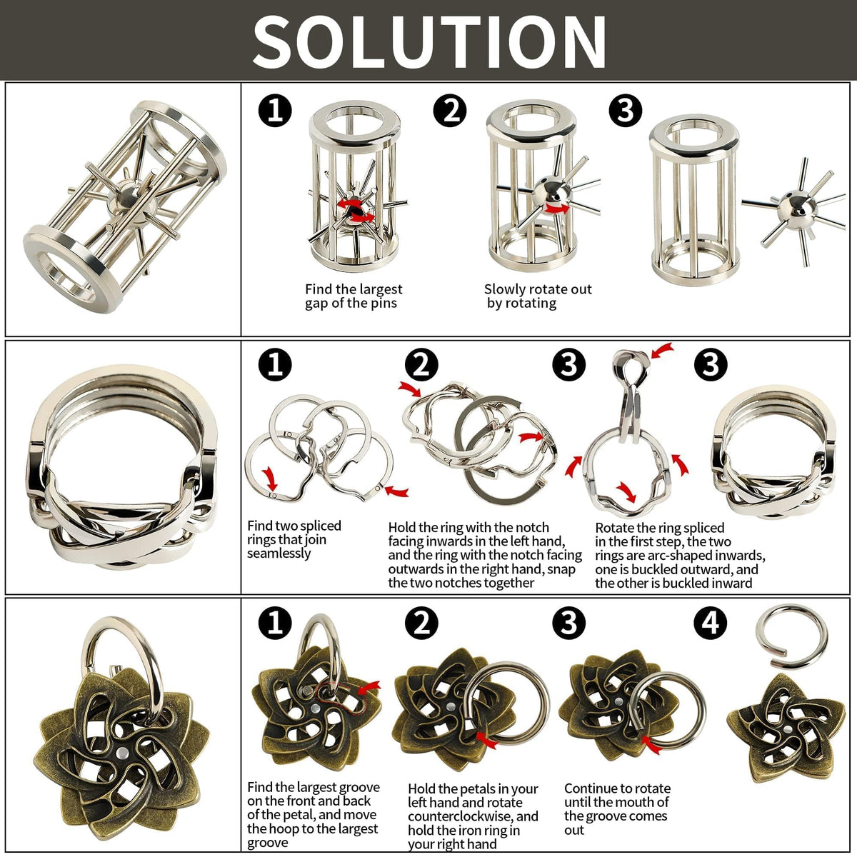 Bling Musae Metal Brain Teasers Puzzles Kit – 3pc Interlock Coils for Adults