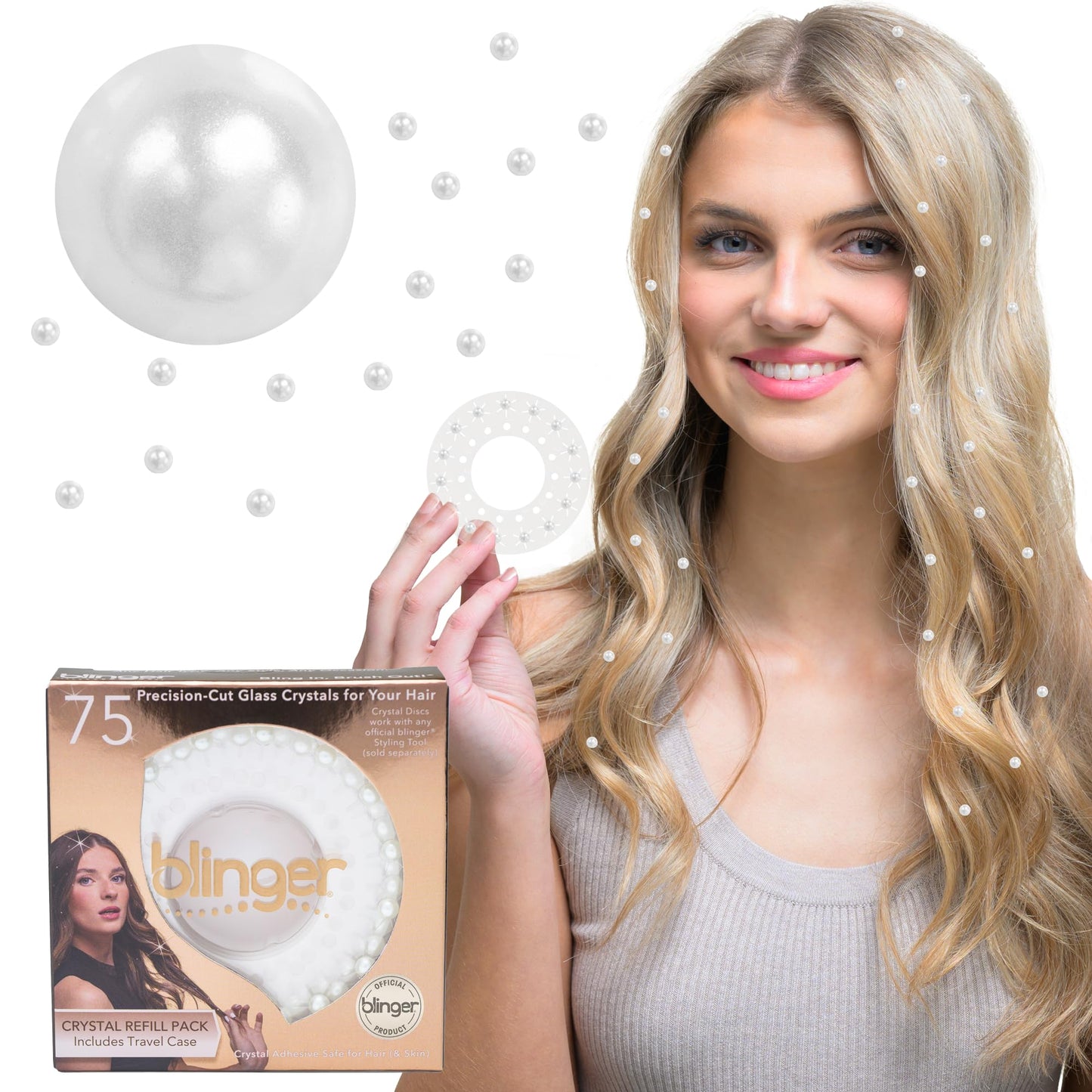 blinger Shimmer Crystal Refill Pack – 75 Precision-Cut Glass Crystals (Ivory Cream Pearls 5mm) – as seen on Shark Tank