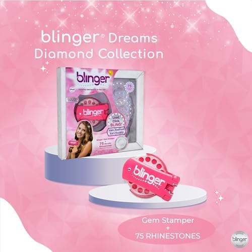 blinger Diamond Starter Set - Dreams | as seen on Shark Tank | 75 Rhinestone Gems | Hair Bling Tool