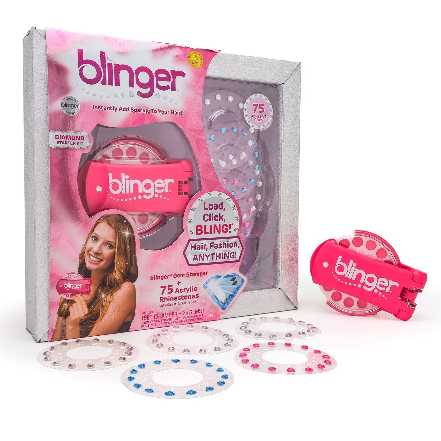 blinger Diamond Starter Set - Dreams | as seen on Shark Tank | 75 Rhinestone Gems | Hair Bling Tool