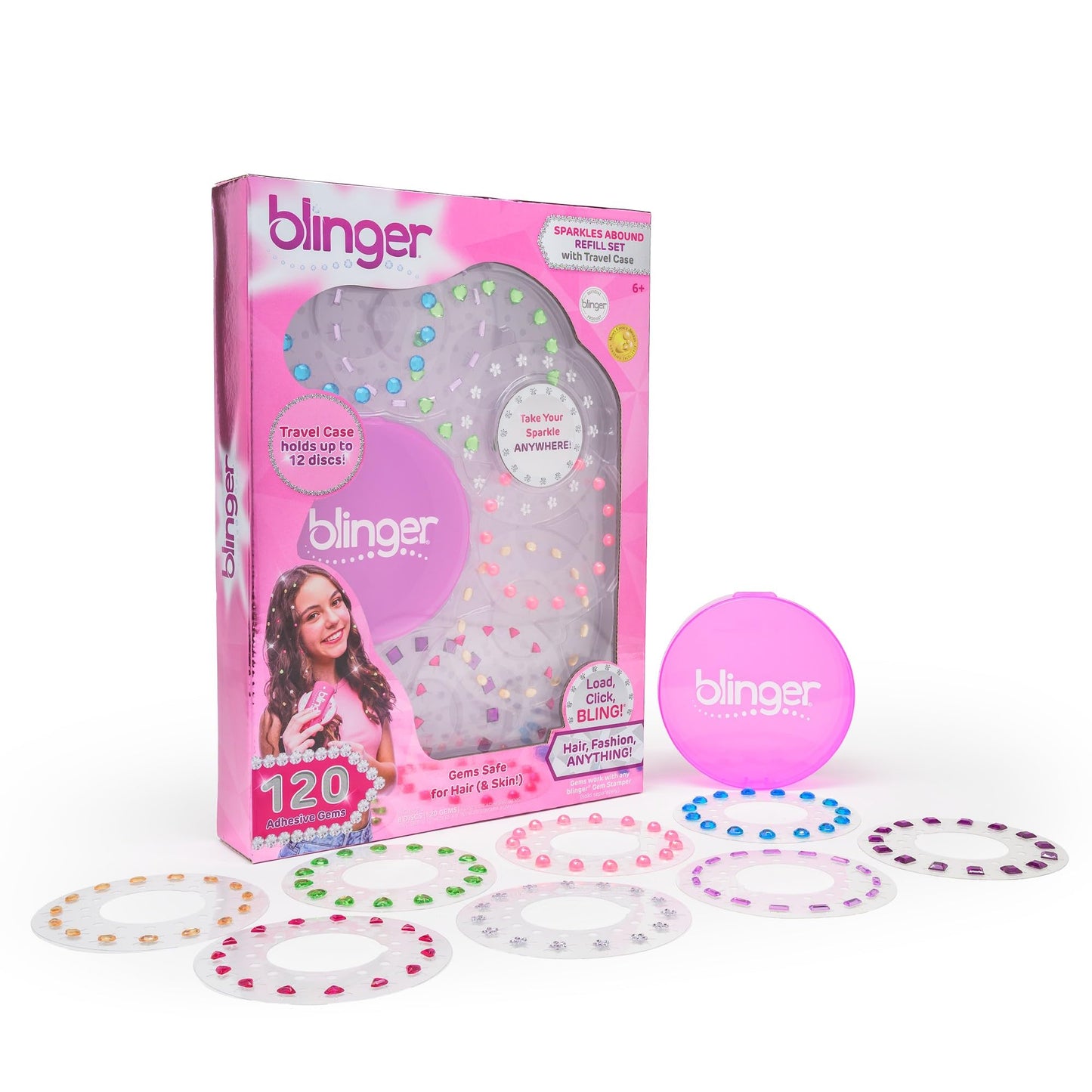 Blinger Sparkles Abound: 120 Colorful Hair-Safe Gems + Travel Case | Refill Pack for Gem Stamper