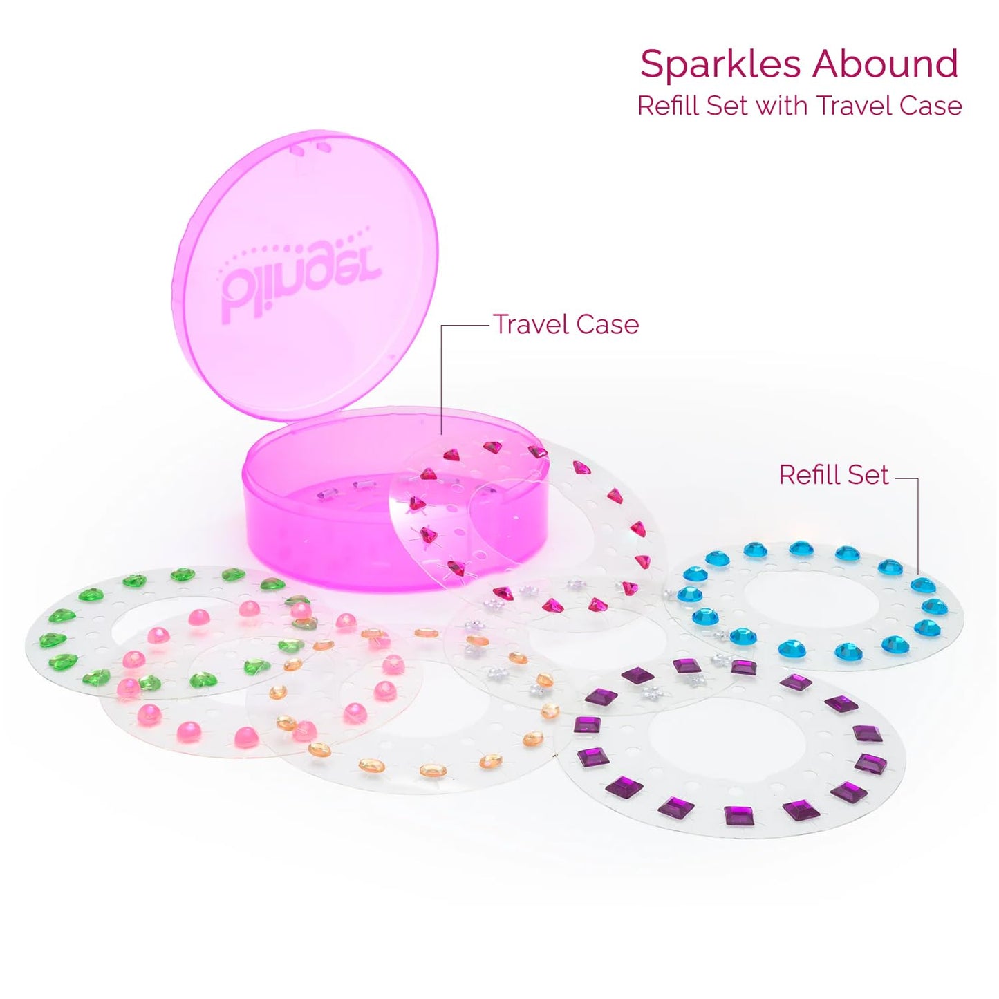 Blinger Sparkles Abound: 120 Colorful Hair-Safe Gems + Travel Case | Refill Pack for Gem Stamper