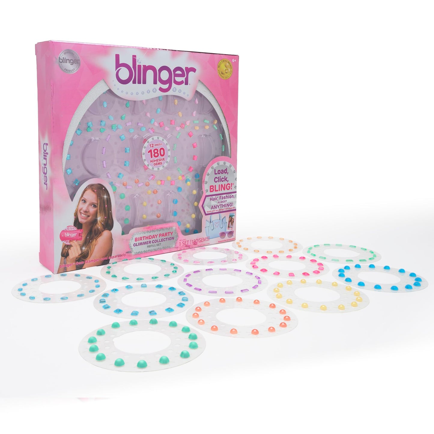 blinger Glimmer Collection Refill Pack | 180 Gems & Gem Stamper Included | Hair Styling Tool Compatible