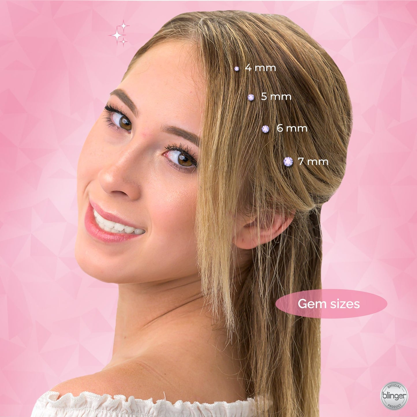 blinger Glimmer Collection Refill Pack | 180 Gems & Gem Stamper Included | Hair Styling Tool Compatible