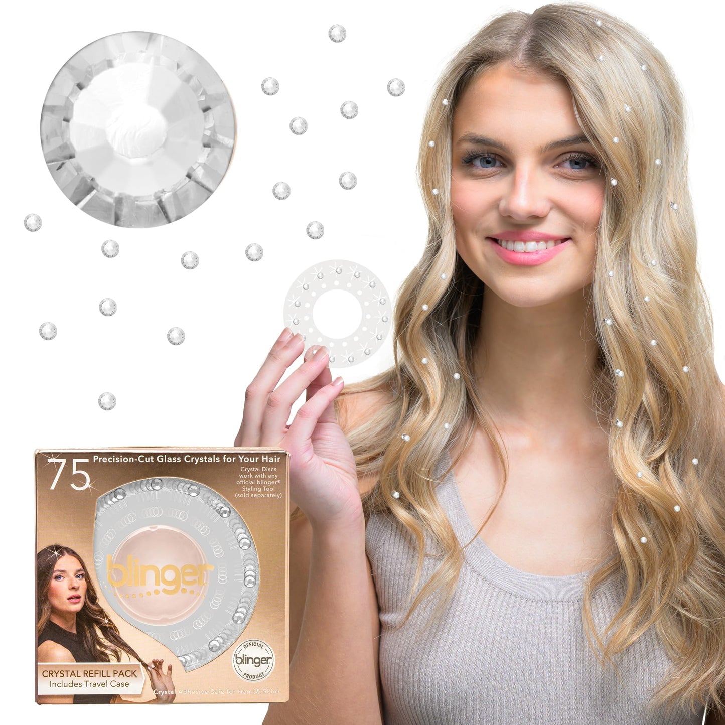 Blinger Shimmer Crystal Refill Pack – 75 Precision-Cut Crystals, 5 Discs | Hair-Safe Glam