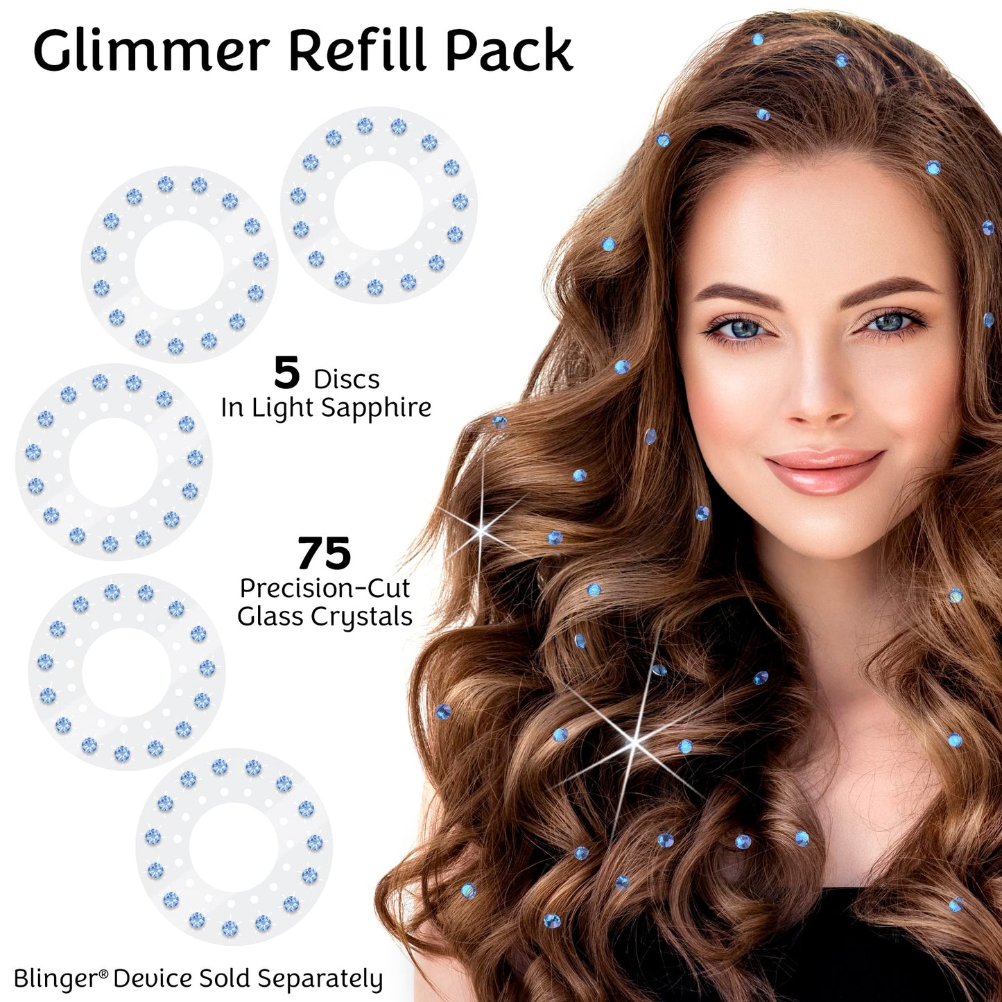 blinger Shimmer Crystal Refill Pack – Light Sapphire 4 mm | 75 Crystals | Shark Tank
